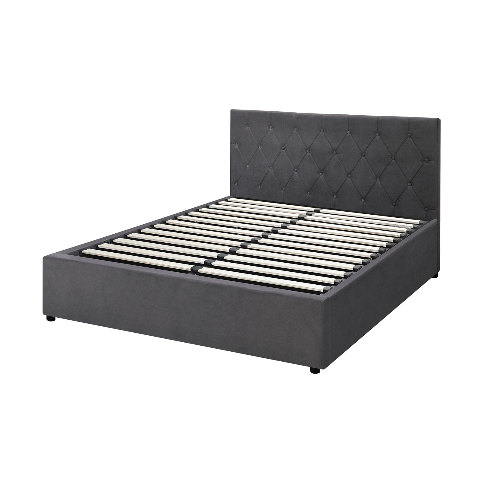 Oikiture Bed Frame Double Size Gas Lift Storage Base Grey Velvet COTI - Sunyee