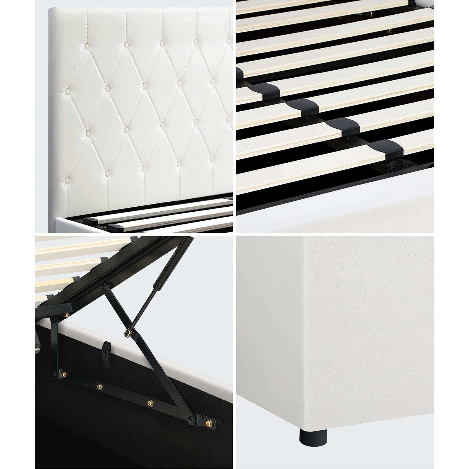 Oikiture Bed Frame Double Size Gas Lift Storage Base White Leather COTI - Sunyee
