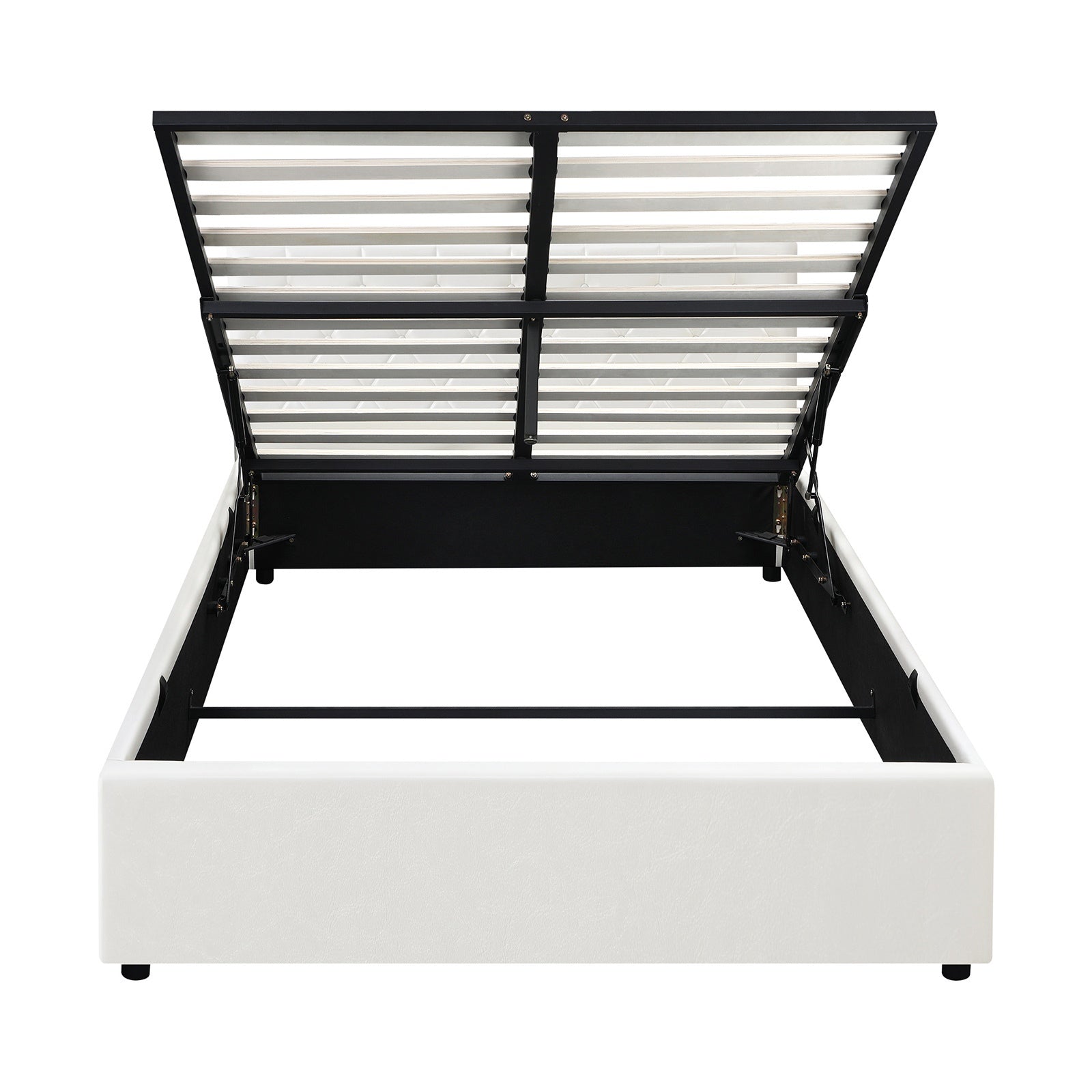 Oikiture Bed Frame Double Size Gas Lift Storage Base White Leather COTI - Sunyee
