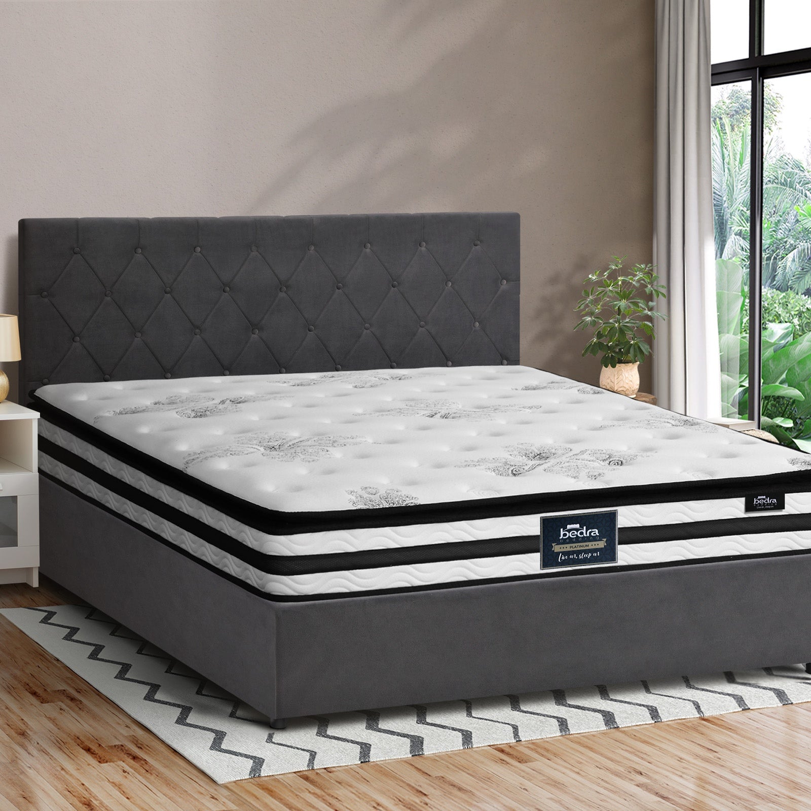 Oikiture Bed Frame King Size Gas Lift Base with Mattress Velvet Grey - Sunyee