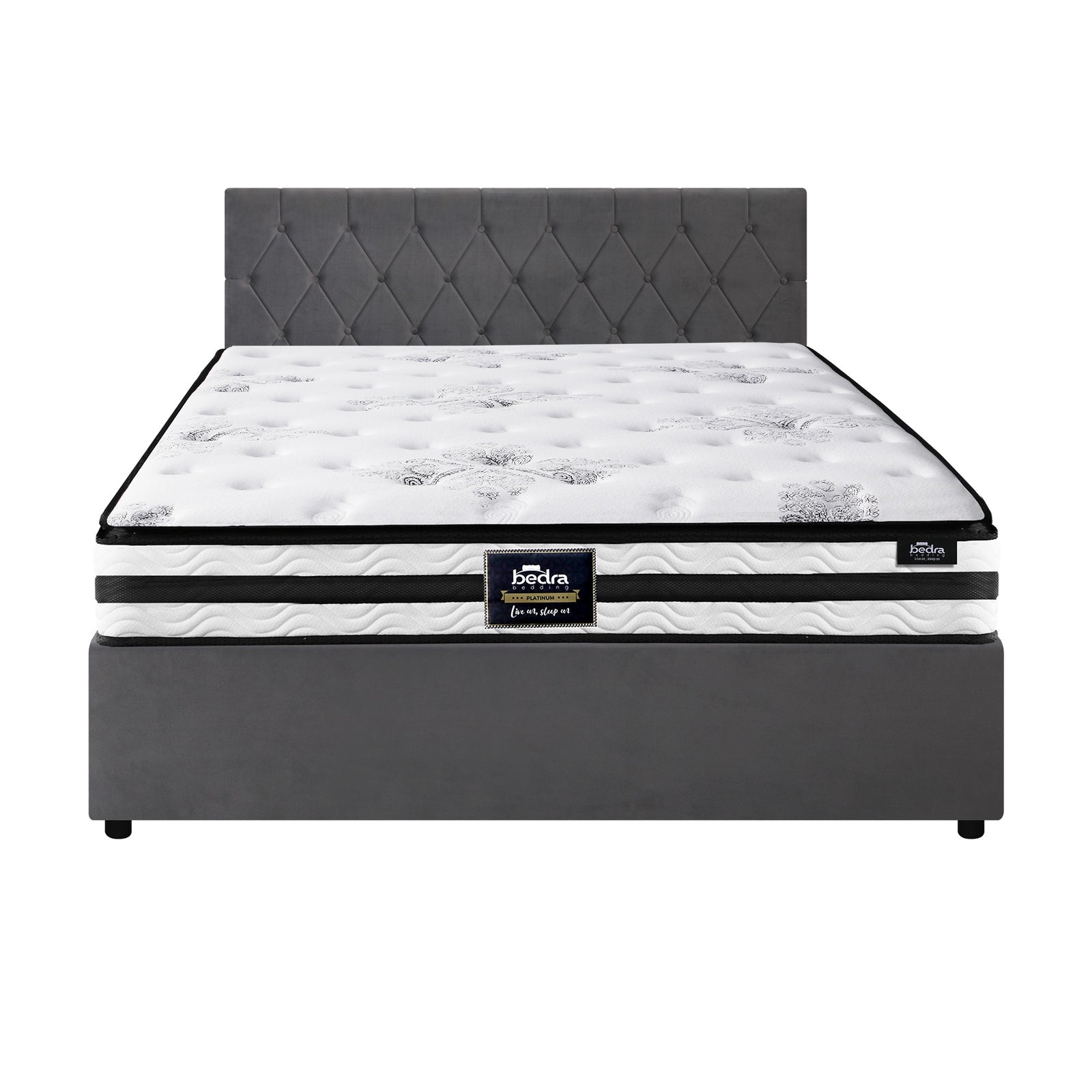 Oikiture Bed Frame King Size Gas Lift Base with Mattress Velvet Grey - Sunyee