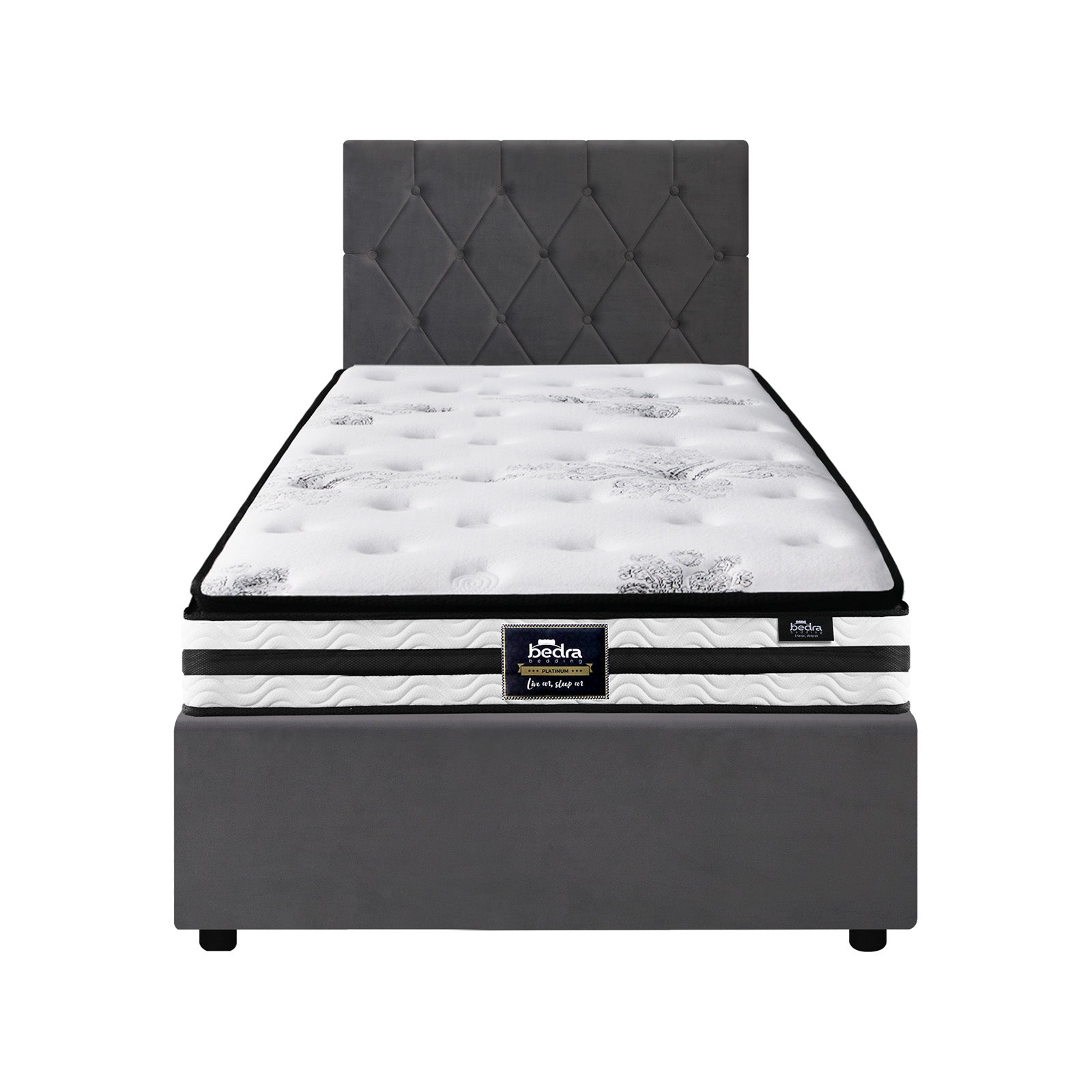 Oikiture Bed Frame King Single Size Gas Lift Base with Mattress Velvet Grey - Sunyee