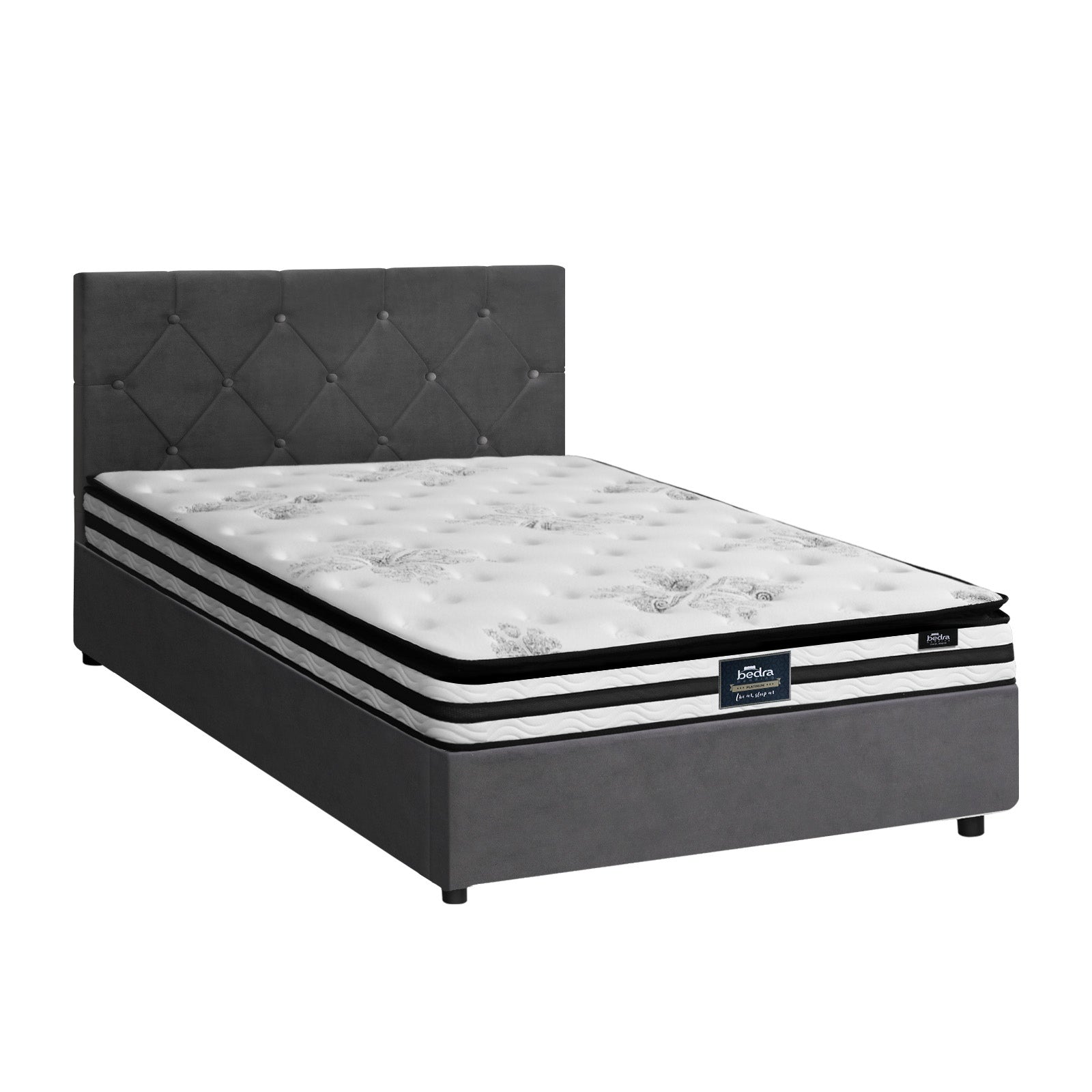Oikiture Bed Frame King Single Size Gas Lift Base with Mattress Velvet Grey - Sunyee