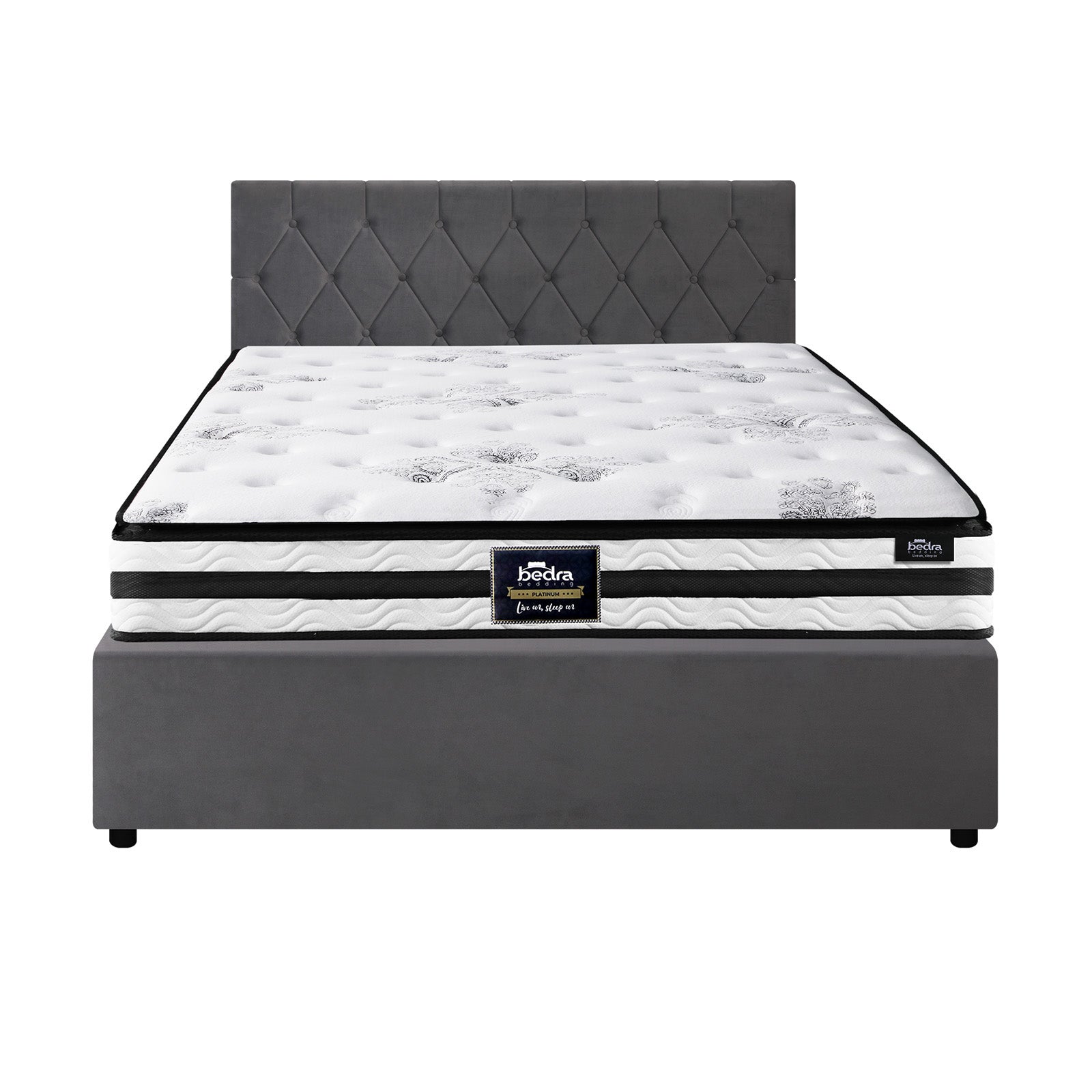 Oikiture Bed Frame Queen Size Gas Lift Base with Mattress Velvet Grey - Sunyee