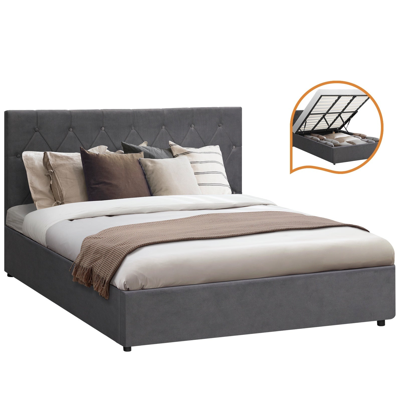 Oikiture Bed Frame Queen Double King Single Gas Lift Bed With Storage - Sunyee