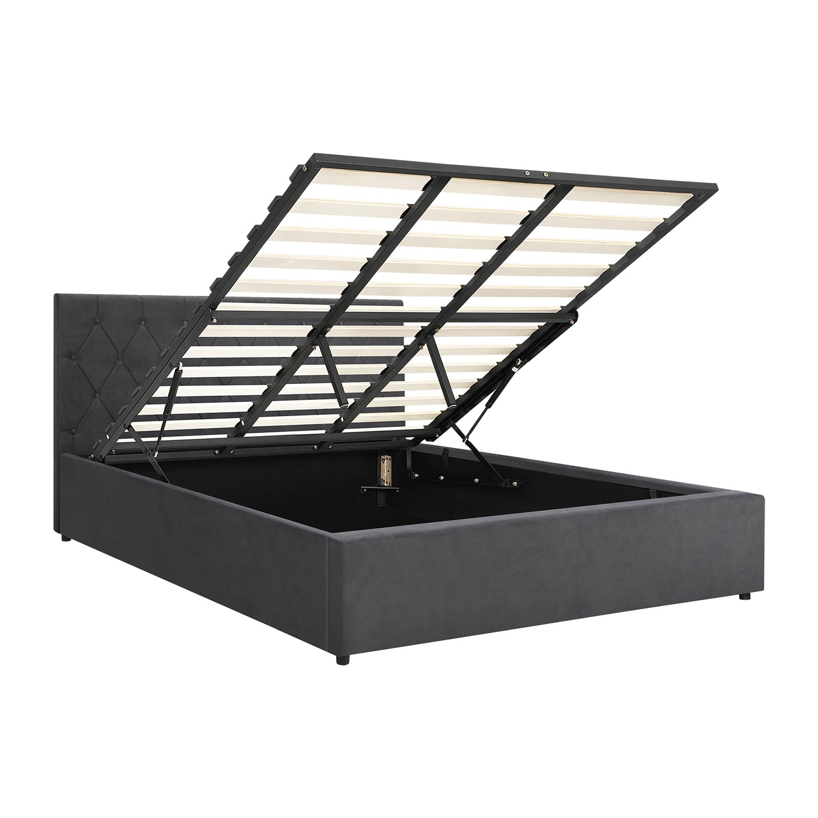 Oikiture Bed Frame King Size Gas Lift Storage Base Grey Velvet COTI - Sunyee