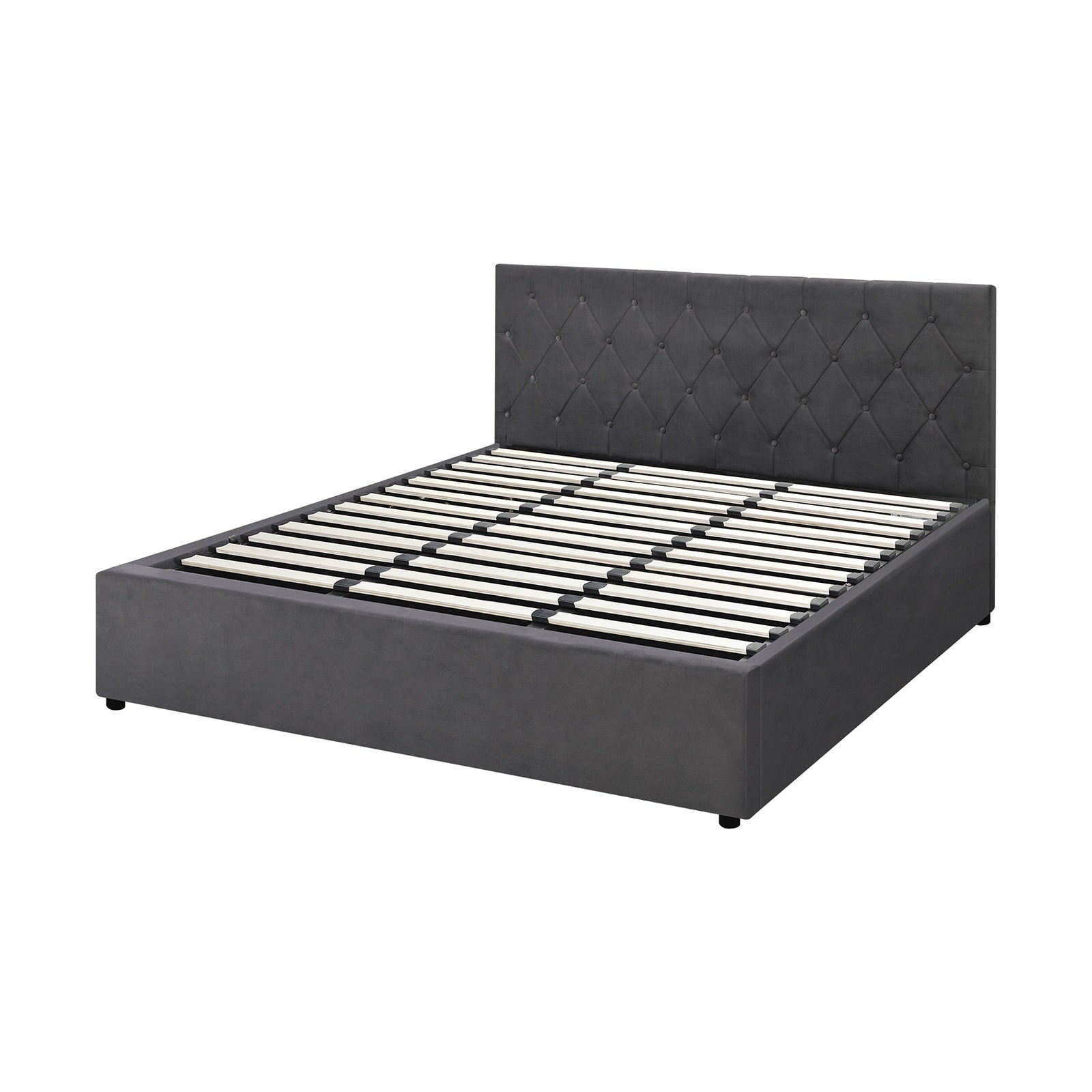 Oikiture Bed Frame King Size Gas Lift Storage Base Grey Velvet COTI - Sunyee