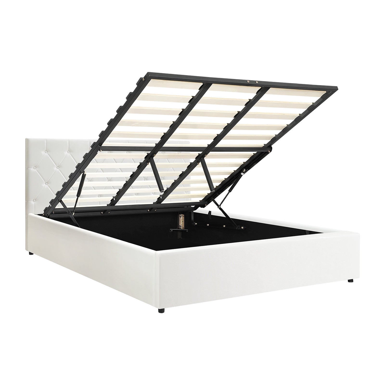 Oikiture Bed Frame King Size Gas Lift Storage Base White Leather COTI - Sunyee