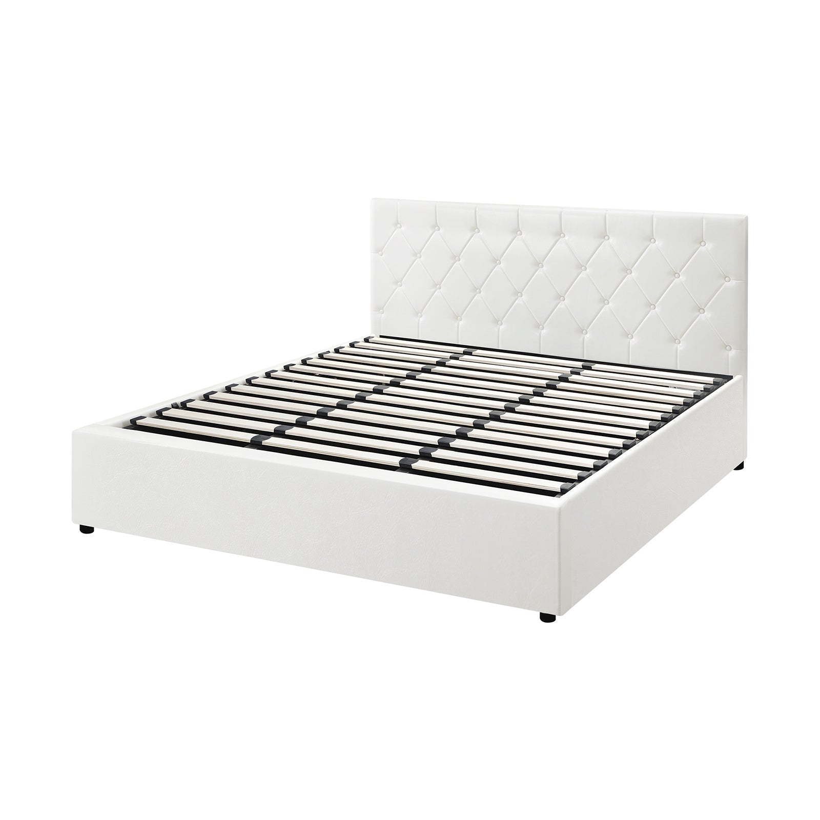Oikiture Bed Frame King Size Gas Lift Storage Base White Leather COTI - Sunyee