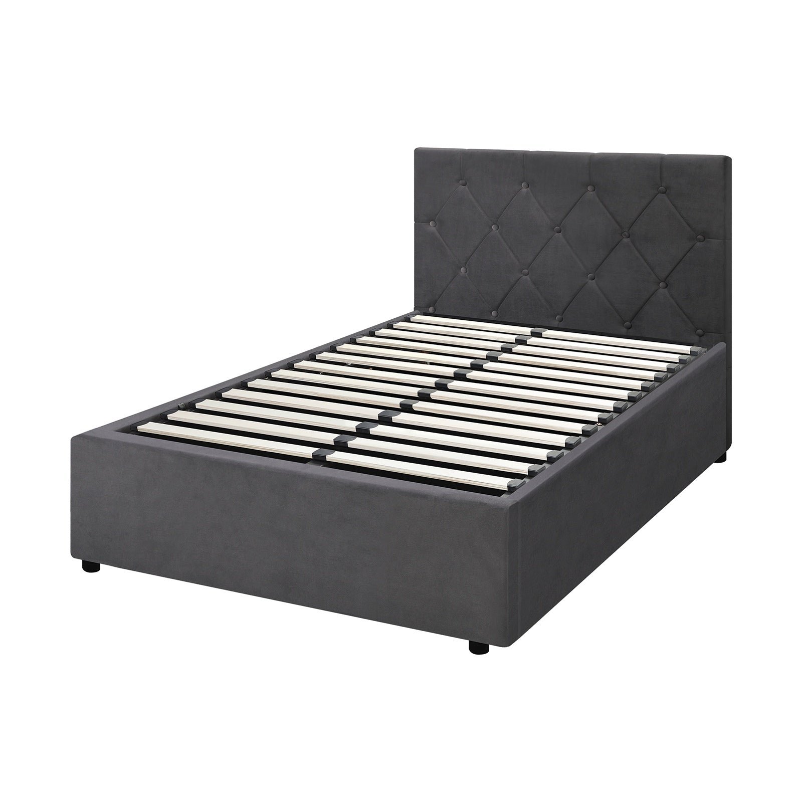 Oikiture Bed Frame King Single Gas Lift Storage Base Grey Velvet COTI - Sunyee