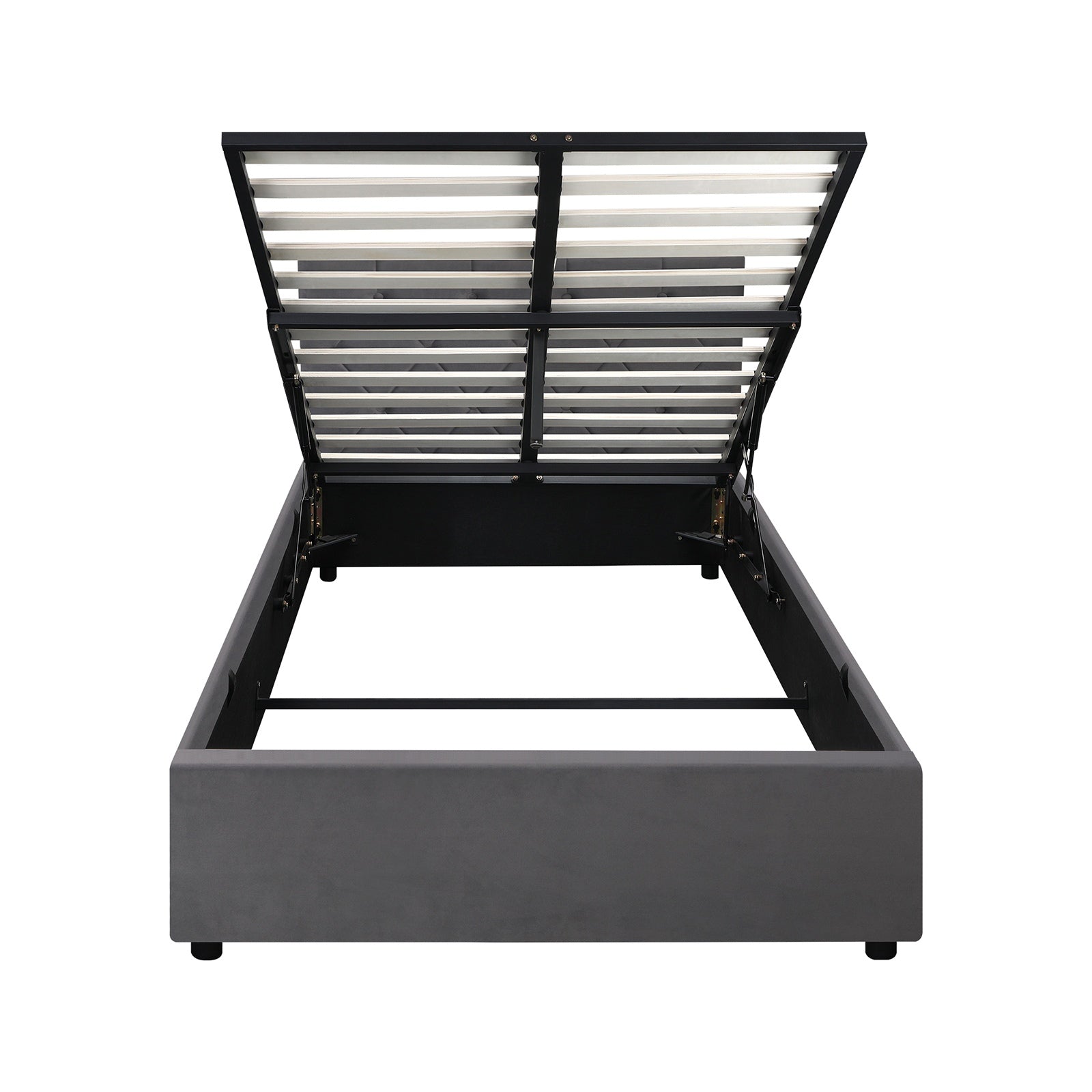 Oikiture Bed Frame King Single Gas Lift Storage Base Grey Velvet COTI - Sunyee