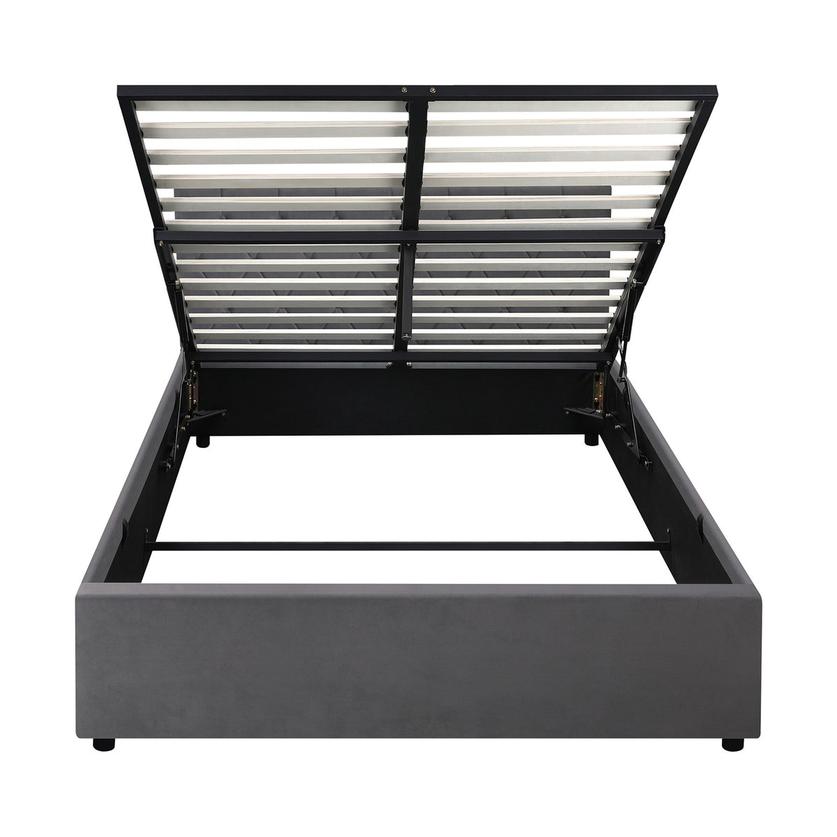 Oikiture Bed Frame Queen Size Gas Lift Storage Base Grey Velvet COTI - Sunyee