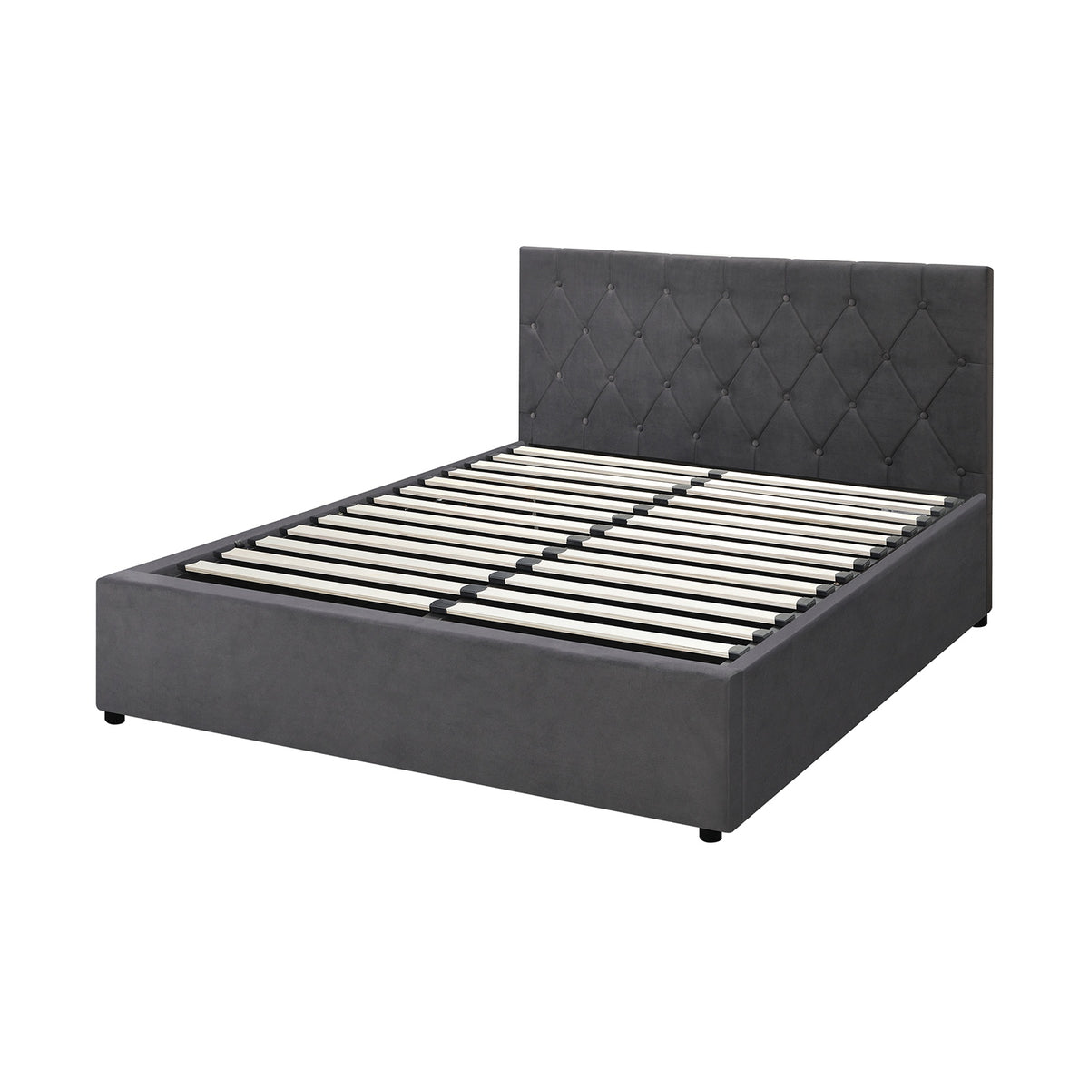 Oikiture Bed Frame Queen Size Gas Lift Storage Base Grey Velvet COTI - Sunyee