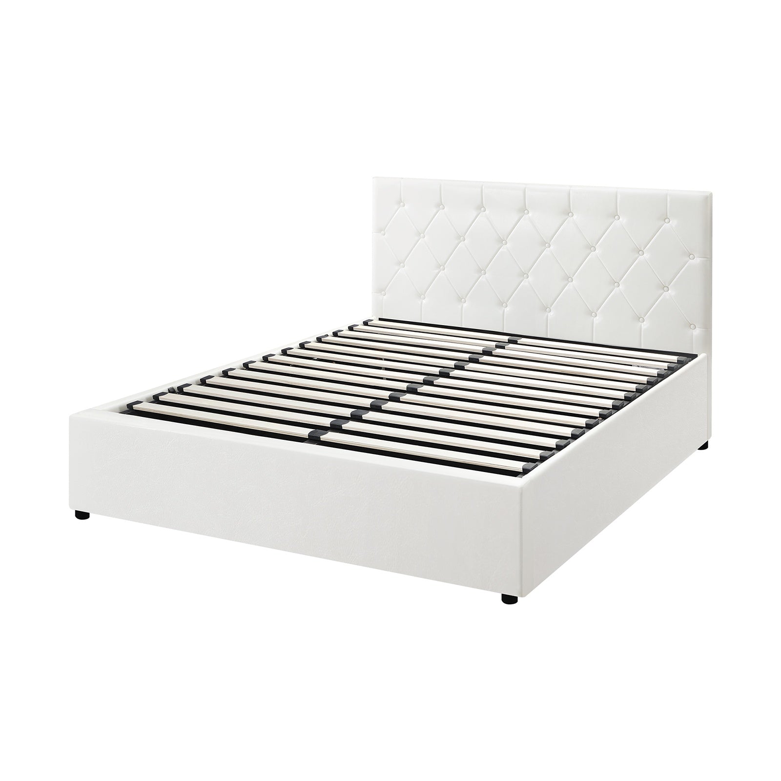 Oikiture Bed Frame Queen Size Gas Lift Storage Base White Leather COTI - Sunyee