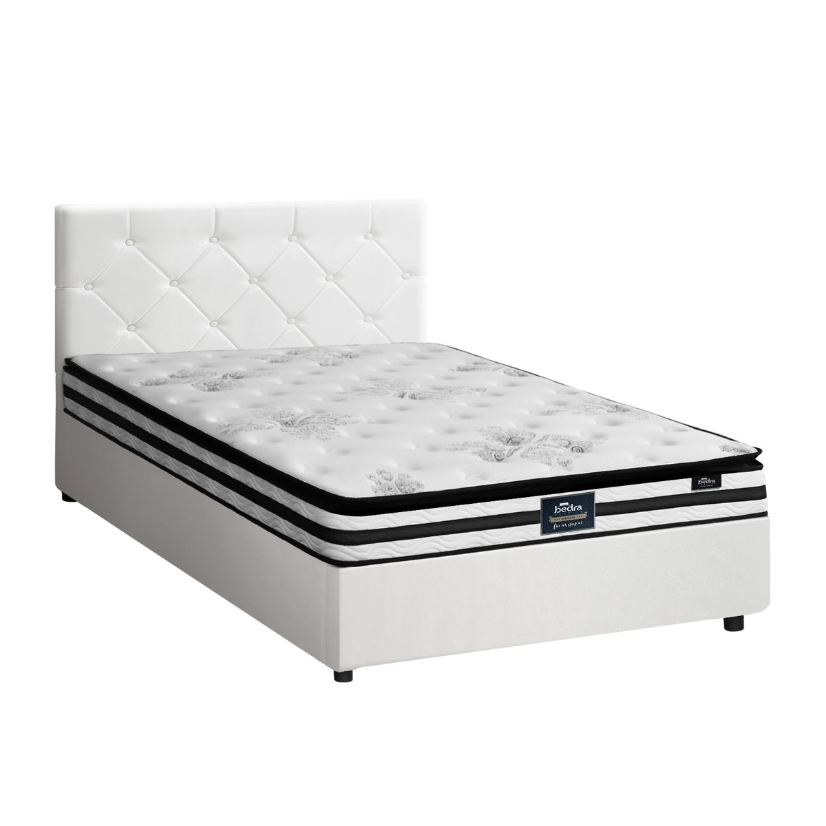 Oikiture Bed Frame King Single Size Gas Lift Base with Mattress White