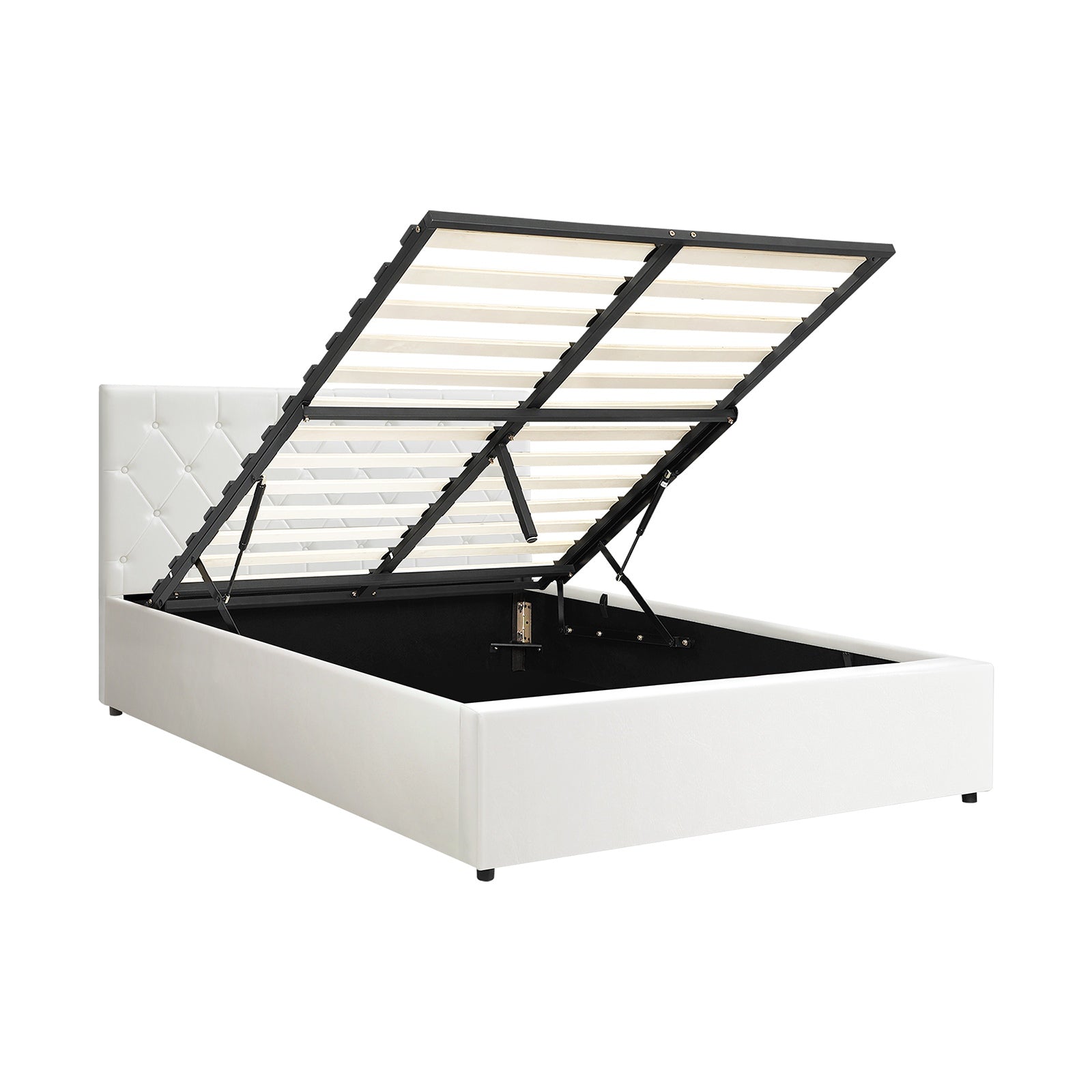 Oikiture Bed Frame Queen Double King Single Gas Lift Storage Base White Leather - Sunyee