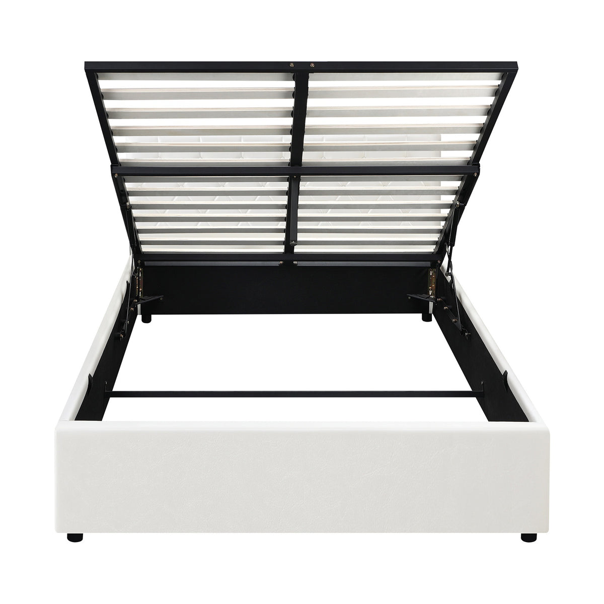 Oikiture Bed Frame Queen Double King Single Gas Lift Storage Base White Leather