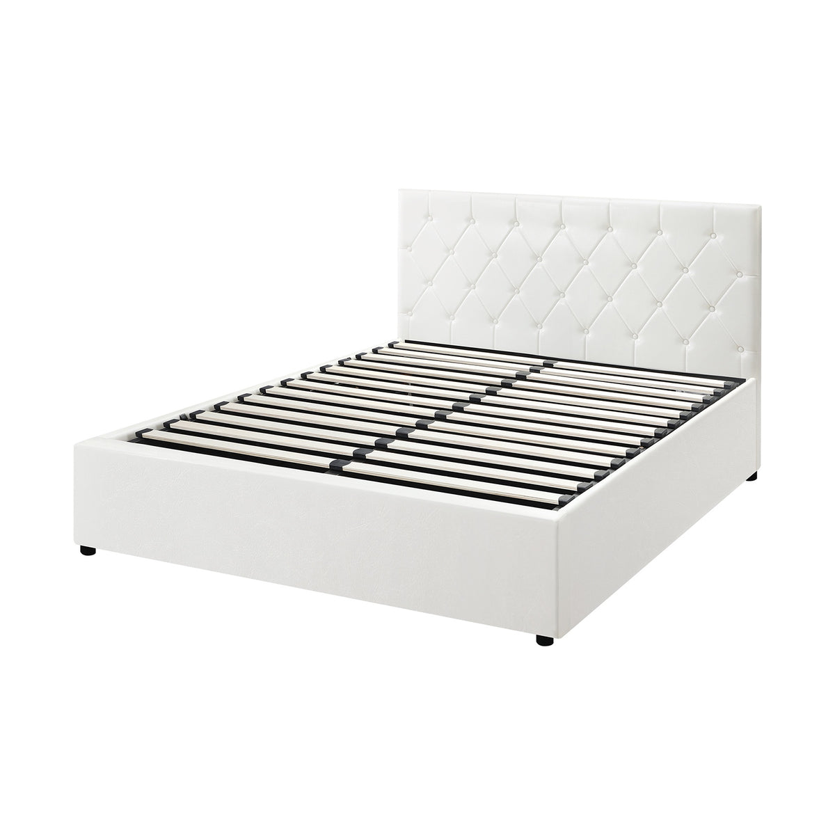 Oikiture Bed Frame Queen Double King Single Gas Lift Storage Base White Leather