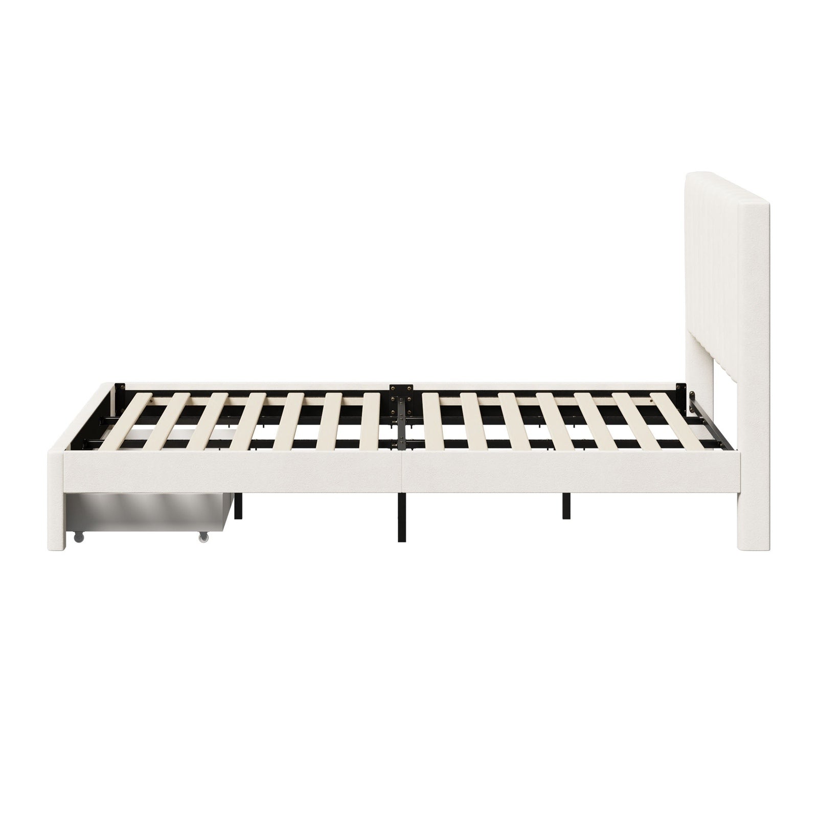 Oikiture Bed Frame Double Size Headboard Platform Base with Drawer Beige