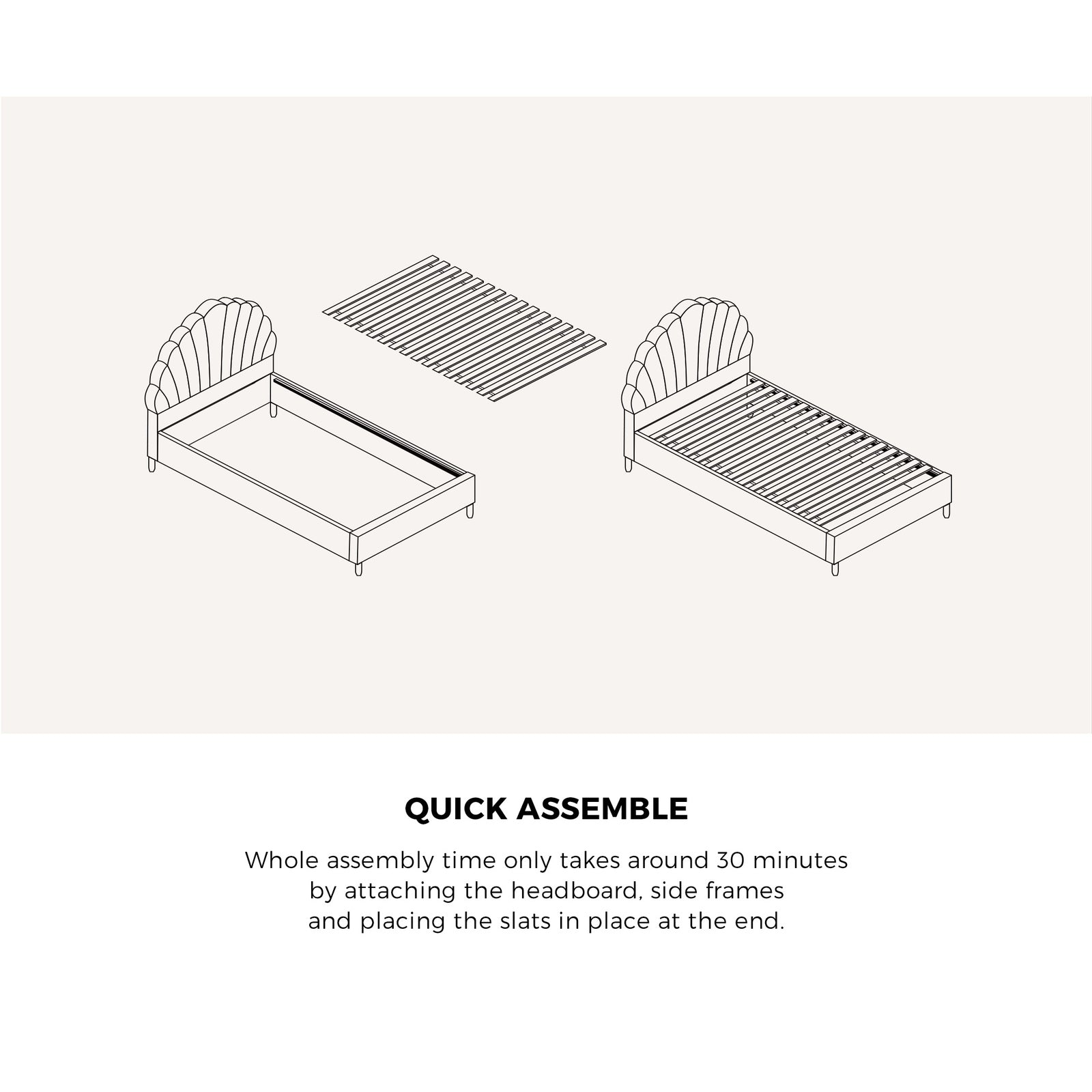 Oikiture Bed Frame Double Size Scallop-Shape Bedhead Pink Velvet - Sunyee