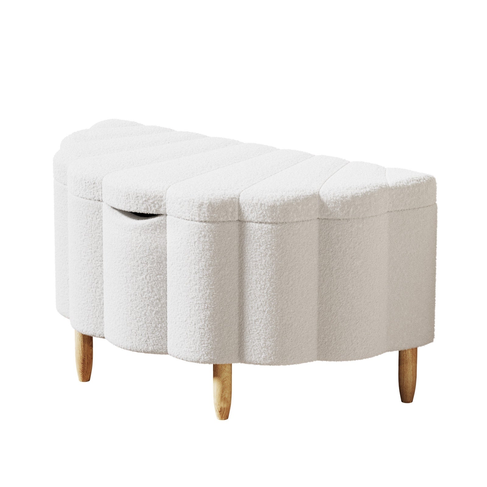 Oikiture Boucle Bed Frame with Ottoman Set Scallop Shaped Sherpa Bedhead Double - Sunyee