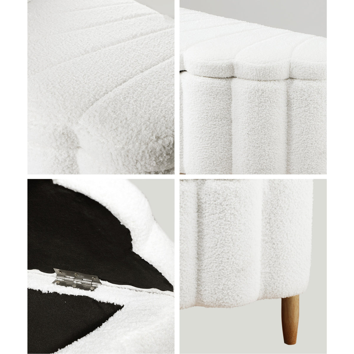 Oikiture Boucle Bed Frame with Ottoman Set Scallop Shaped Sherpa Bedhead Single - Sunyee