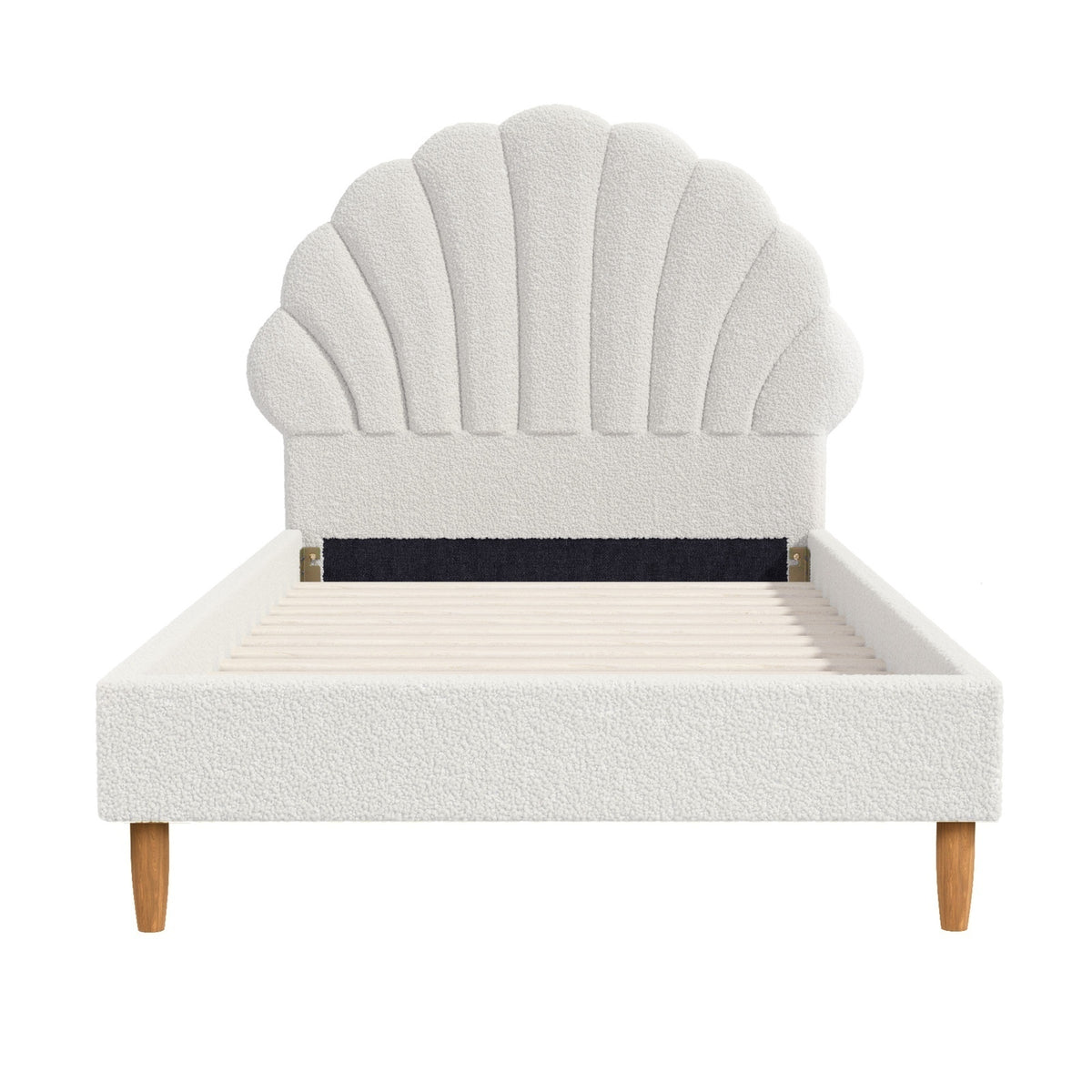 Oikiture Boucle Bed Frame with Ottoman Set Scallop Shaped Sherpa Bedhead Single - Sunyee