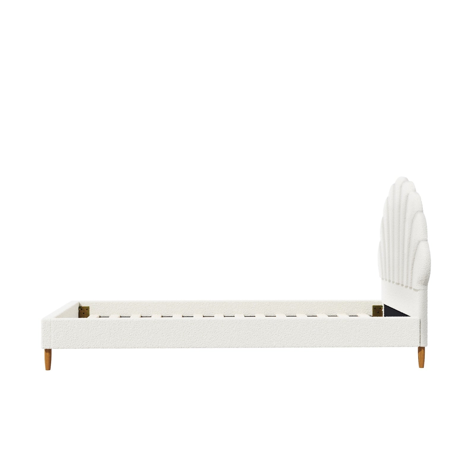 Oikiture Bed Frame Single Size Scallop-Shape Bedhead White Boucle - Sunyee