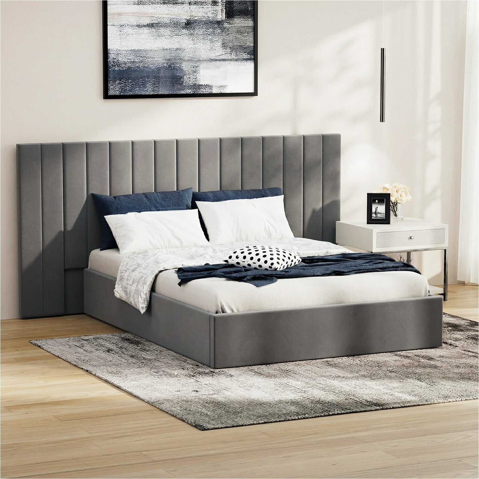 Oikiture Bed Frame Queen Double King Gas Lift Storage Base Oversized Headboard