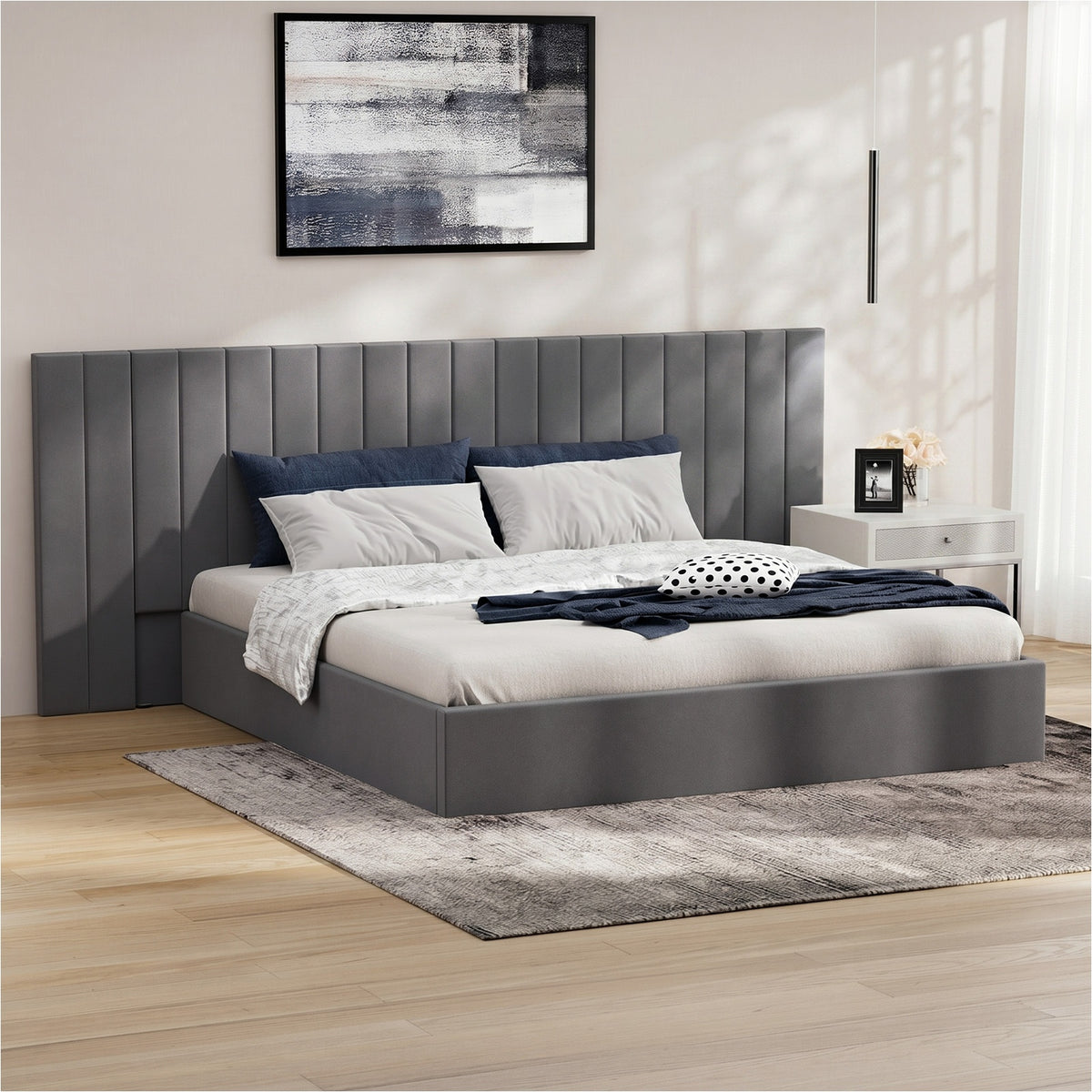 Oikiture Bed Frame Queen Double King Gas Lift Storage Base Oversized Headboard