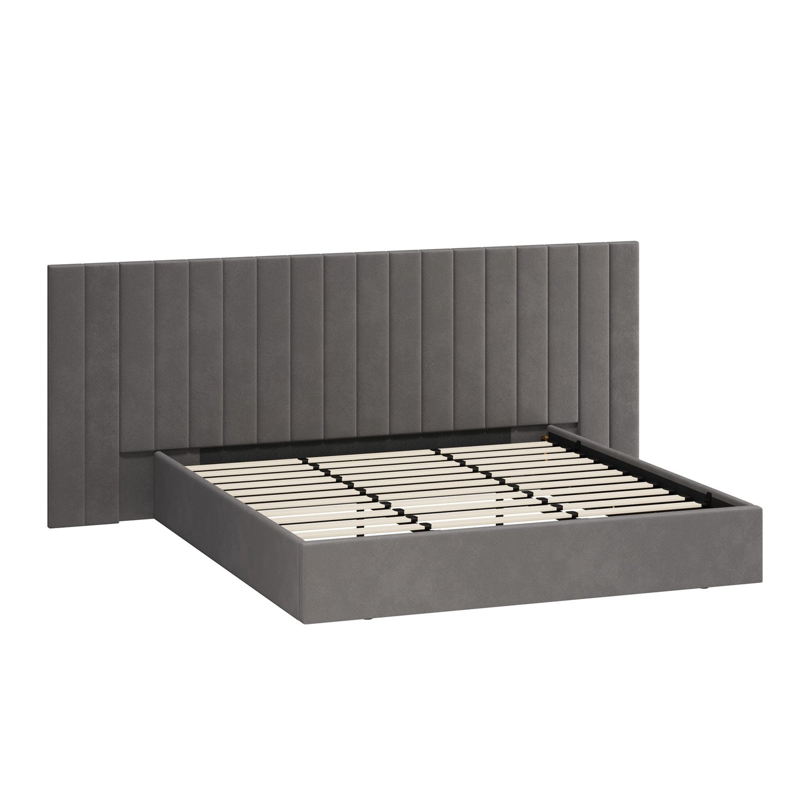 Oikiture Bed Frame King Size Gas Lift Storage Base Oversized Headboard Velvet - Sunyee