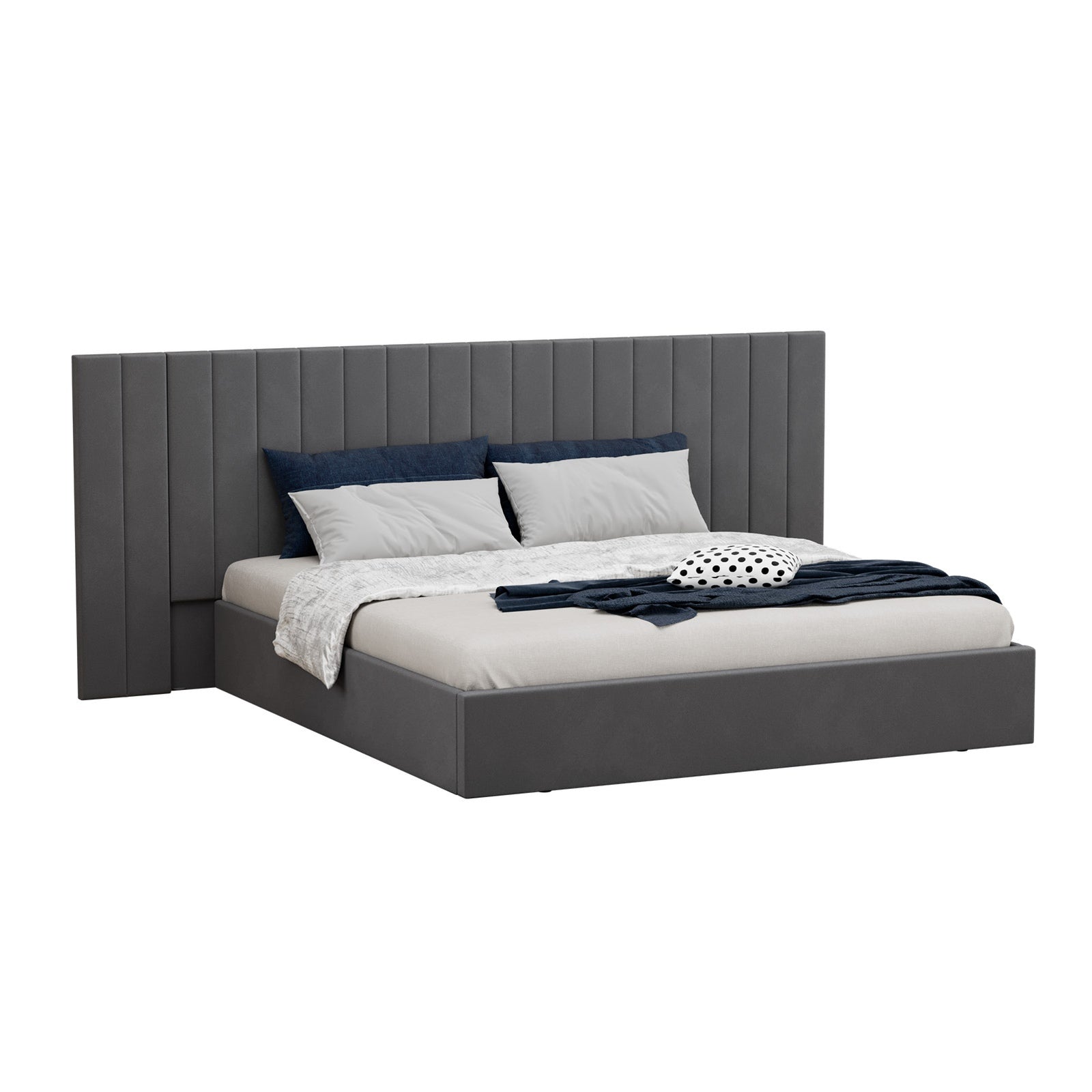 Oikiture Bed Frame King Size Gas Lift Storage Base Oversized Headboard Velvet - Sunyee