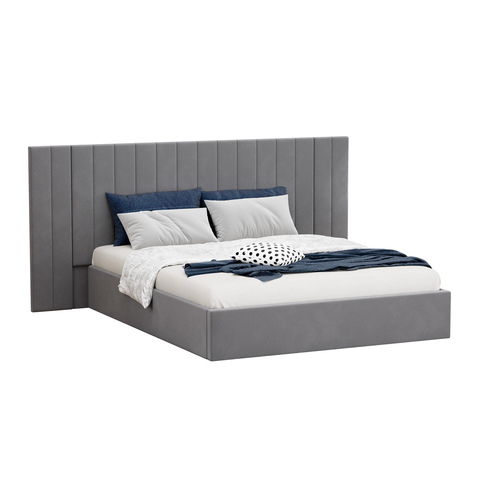 Oikiture Bed Frame Queen Size Gas Lift Storage Base Oversized Headboard Velvet - Sunyee