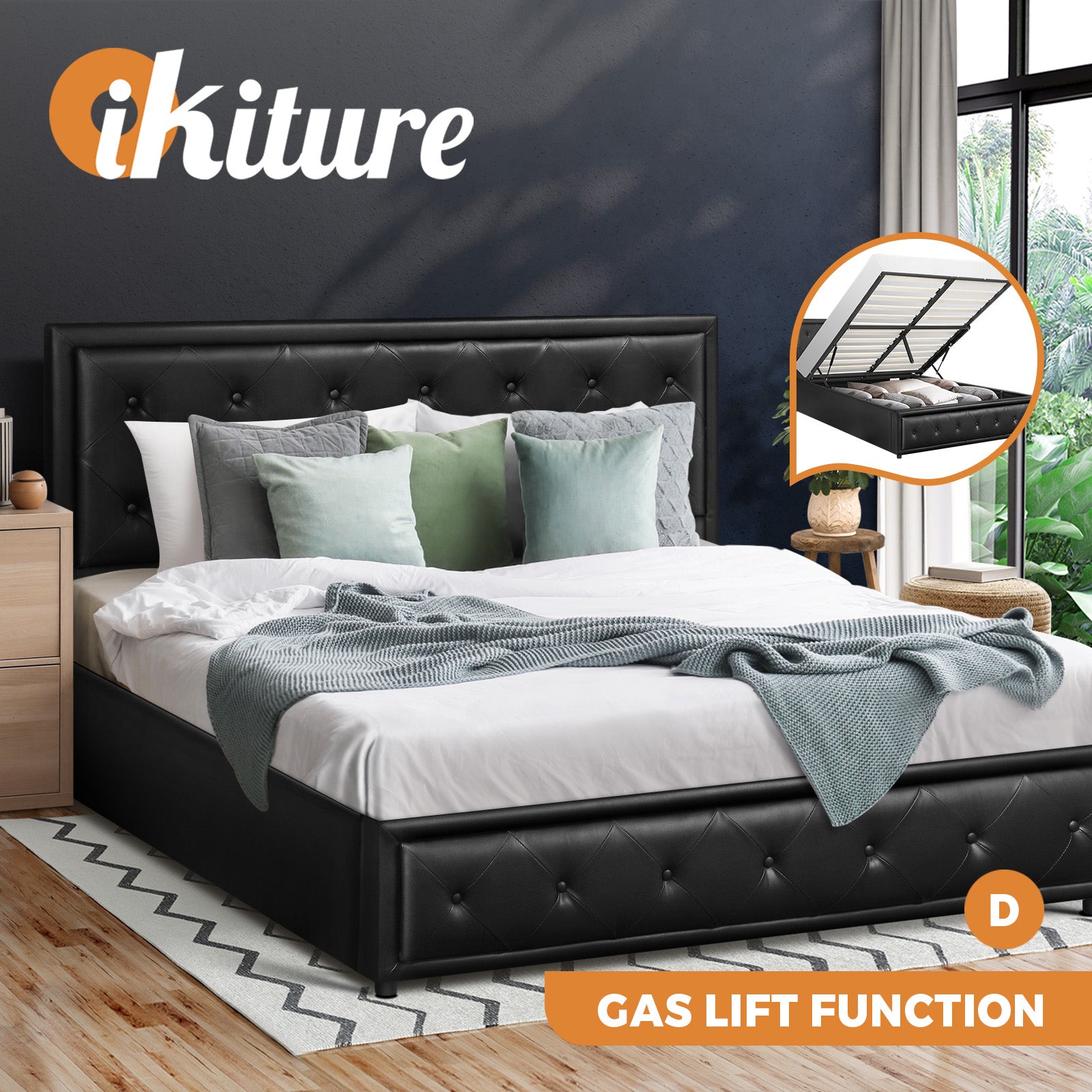 Oikiture Bed Frame Queen Double King Single Size Gas Lift Base With Storage - Sunyee