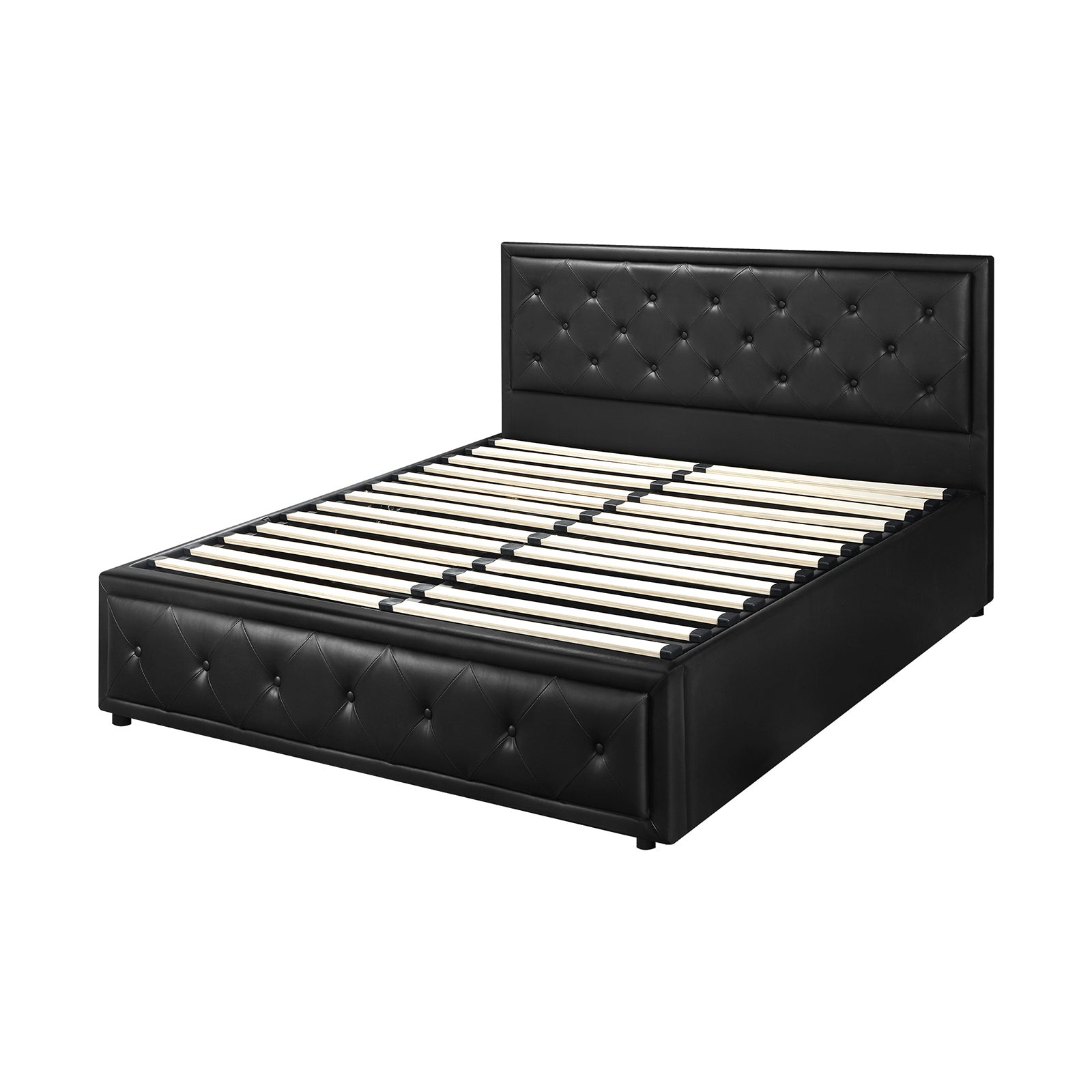 Oikiture Bed Frame Double Size Gas Lift Base With Storage Black Leather - Sunyee