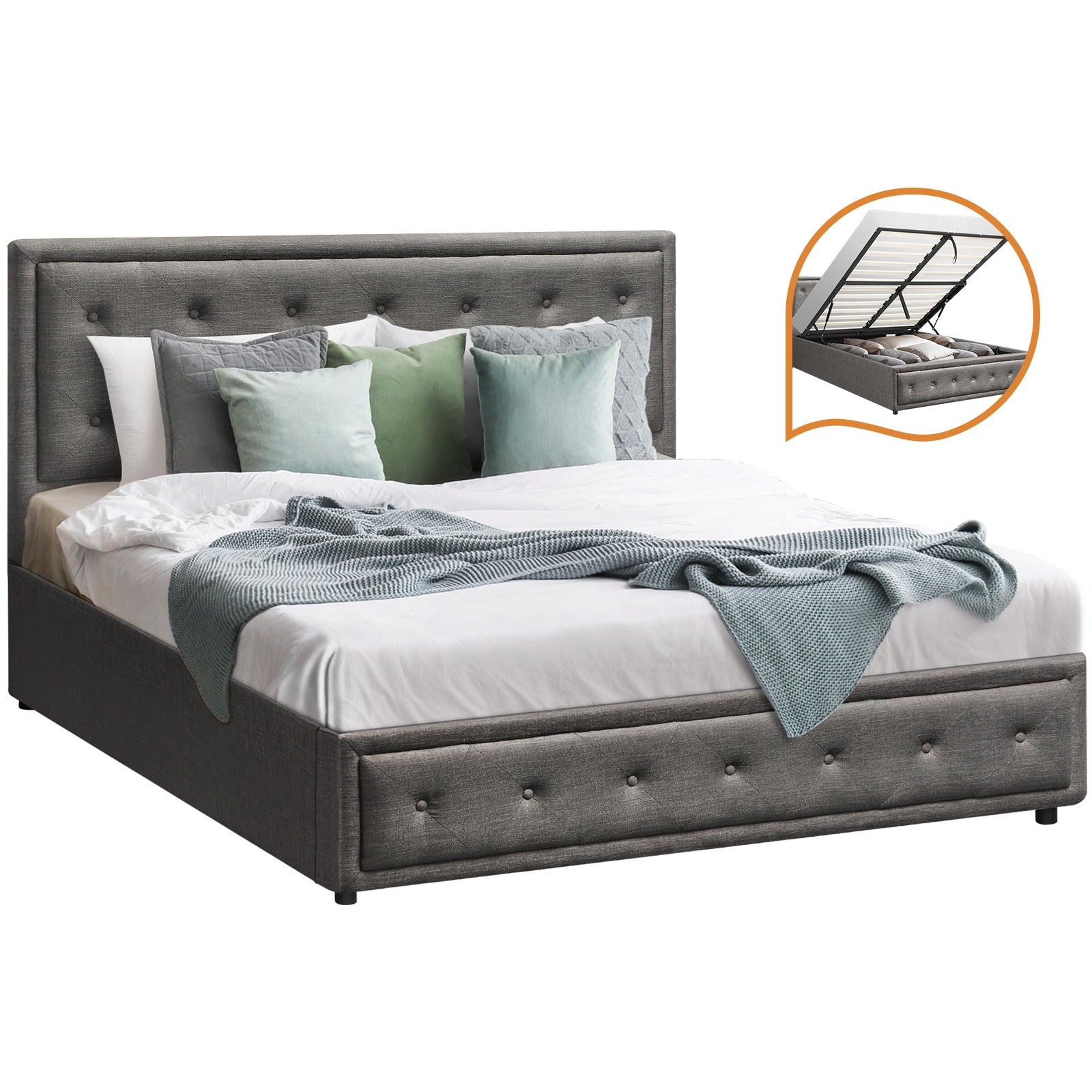 Oikiture Bed Frame Queen Double King Single Gas Lift Bed With Storage - Sunyee