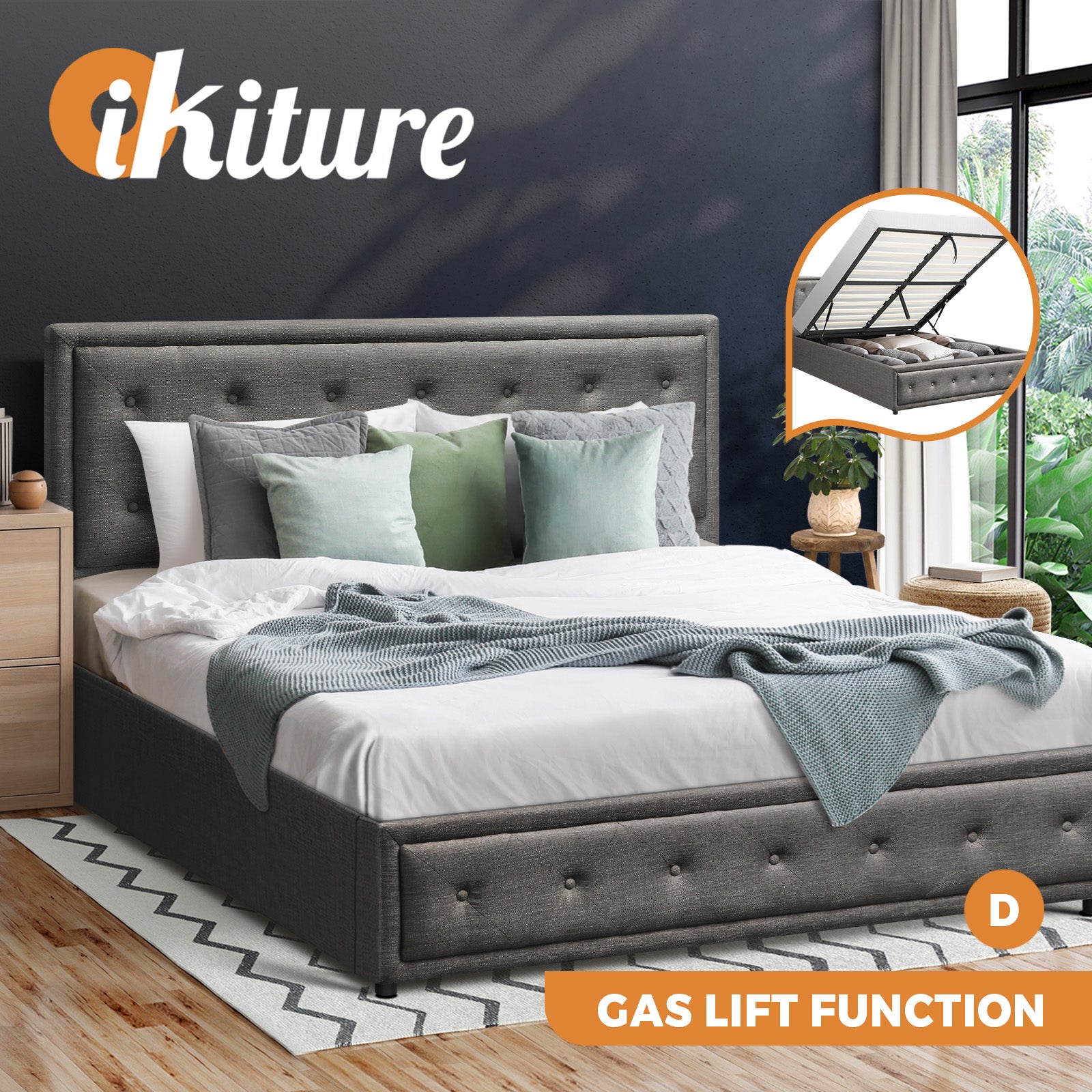 Oikiture Bed Frame Queen Double King Single Size Gas Lift Base With Storage - Sunyee
