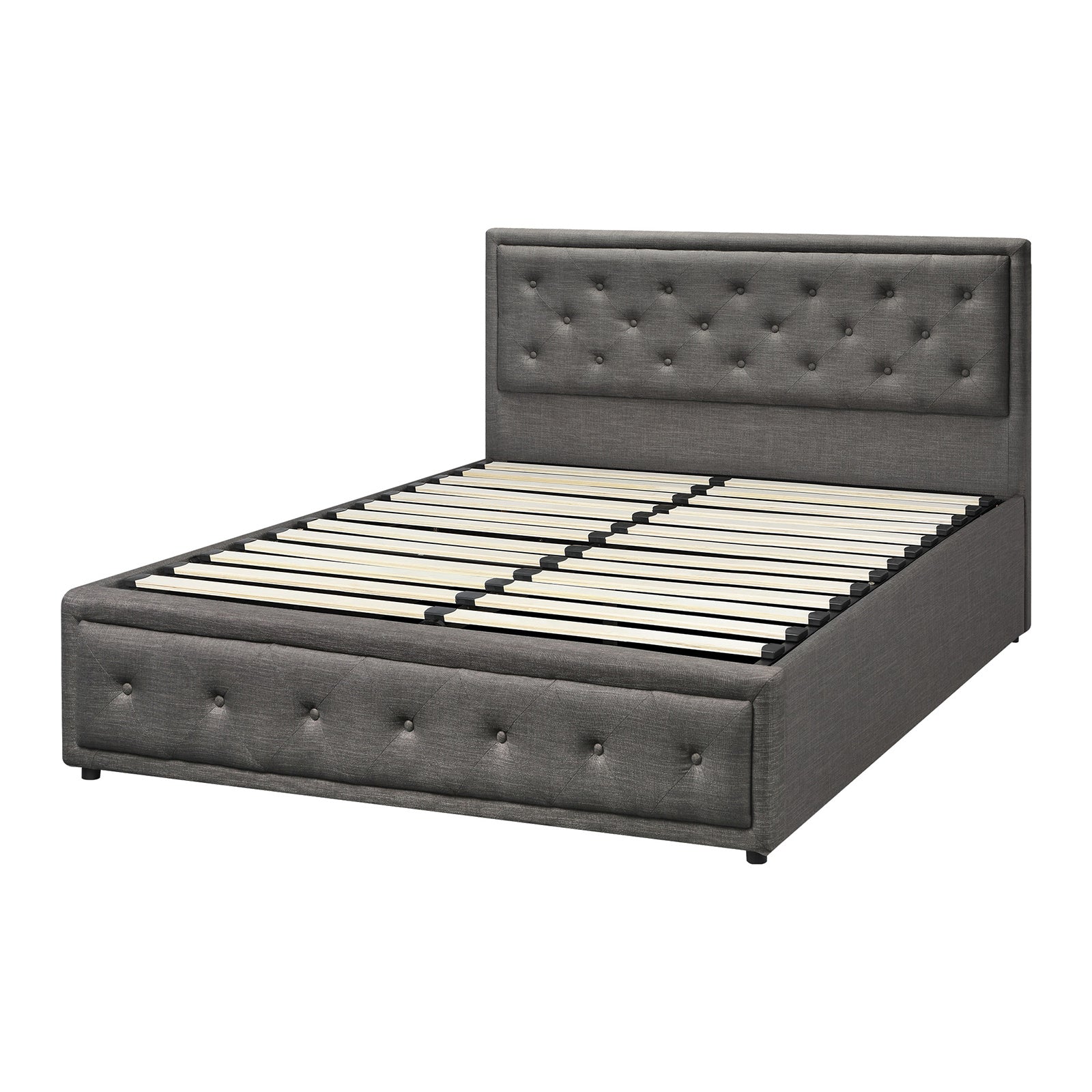 Oikiture Bed Frame Double Size Gas Lift Base With Storage Grey Fabric - Sunyee