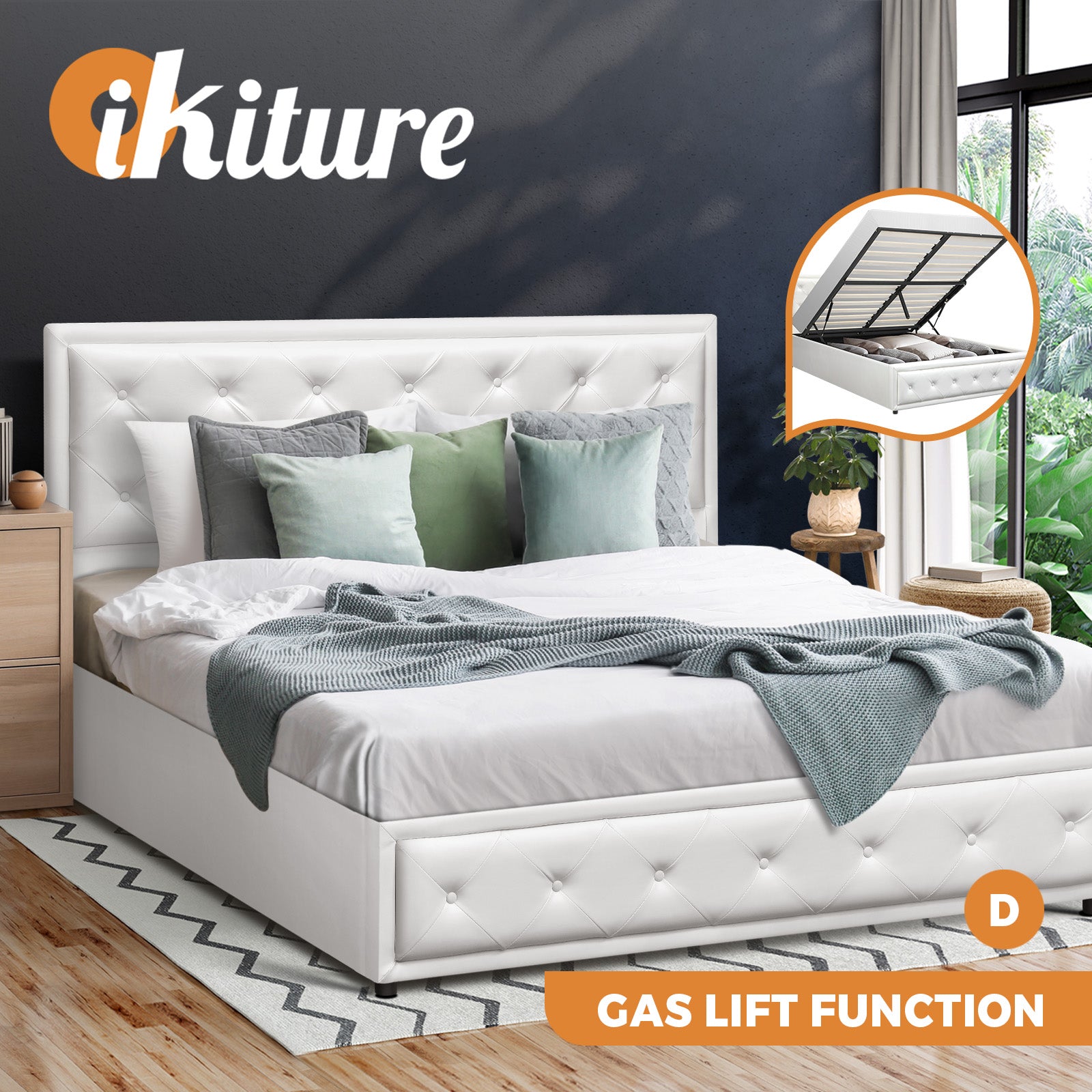 Oikiture Bed Frame Queen Double King Single Size Gas Lift Base With Storage - Sunyee