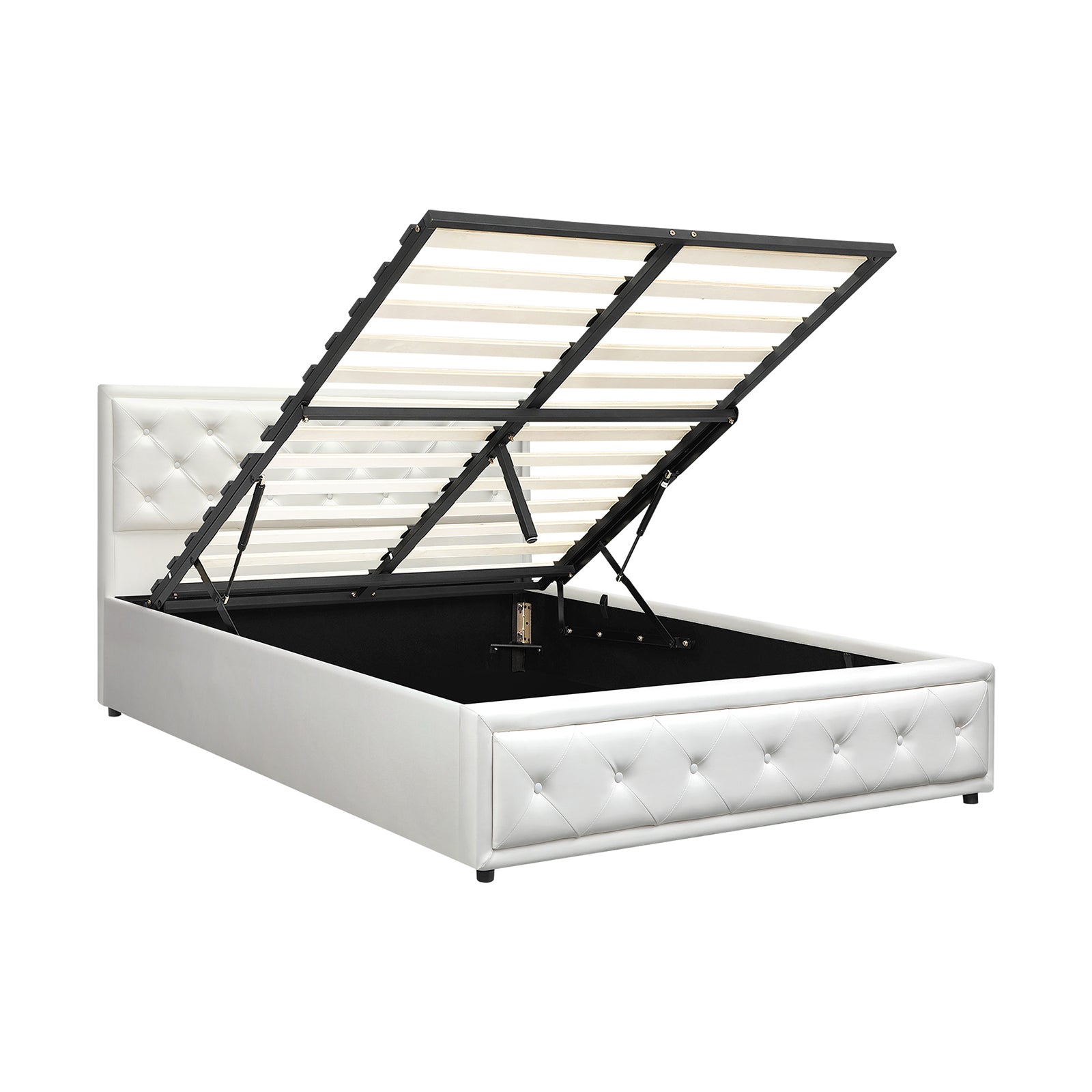 Oikiture Bed Frame Double Size Gas Lift Base With Storage White Leather - Sunyee