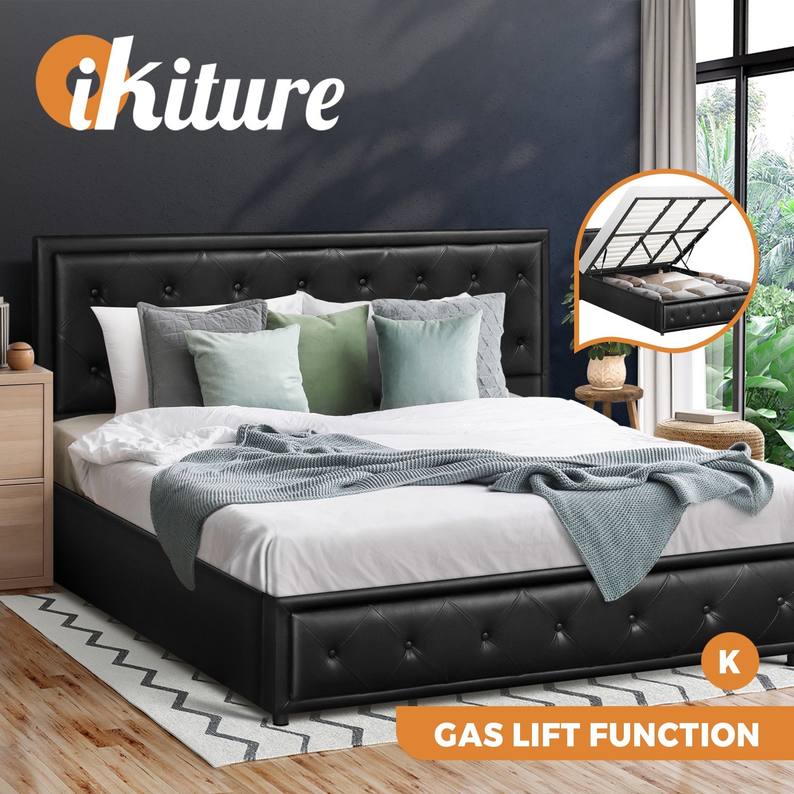 Oikiture Bed Frame Queen Double King Single Gas Lift Bed With Storage - Sunyee