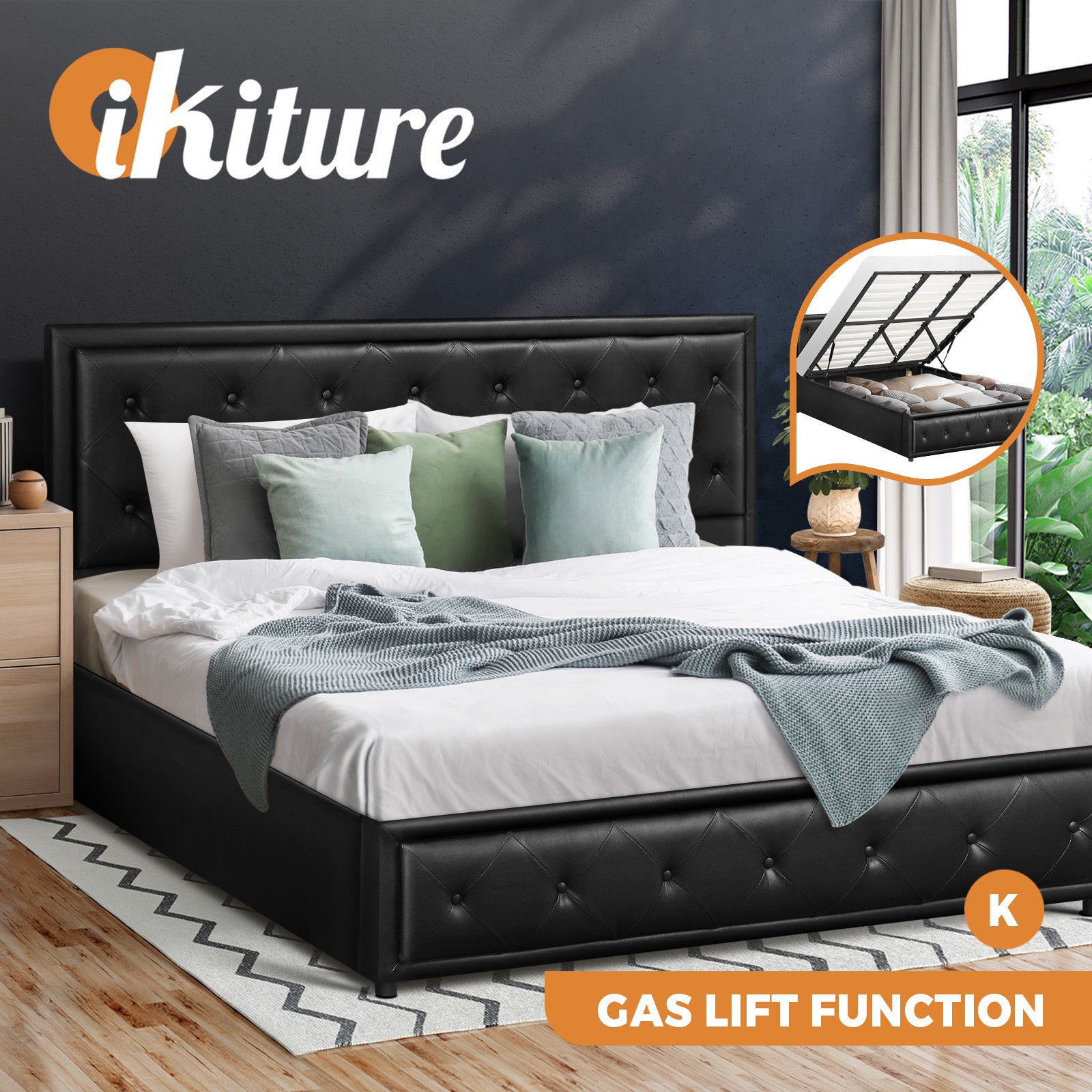 Oikiture Bed Frame Queen Double King Single Size Gas Lift Base With Storage - Sunyee