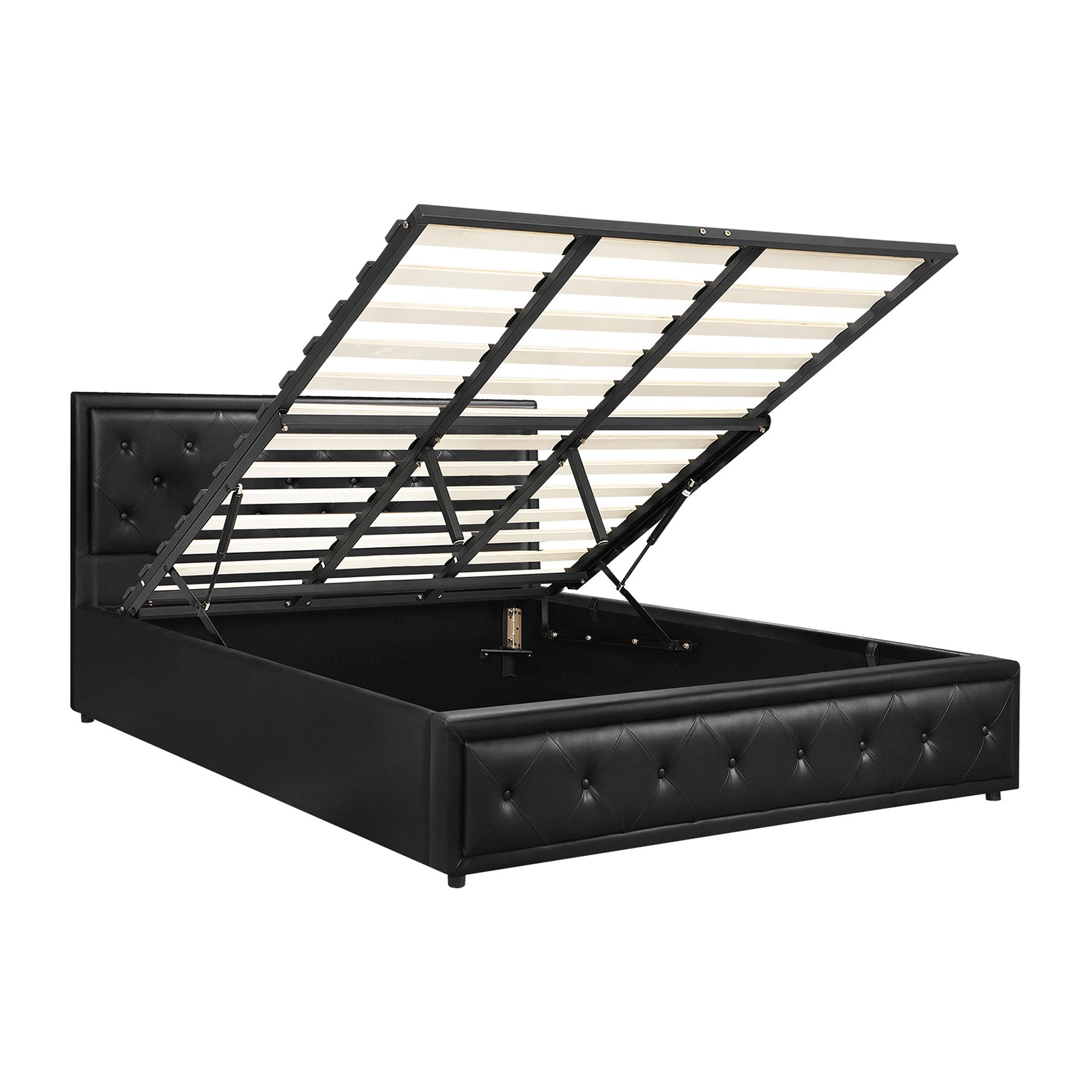 Oikiture Bed Frame King Size Gas Lift Base With Storage Black Leather - Sunyee