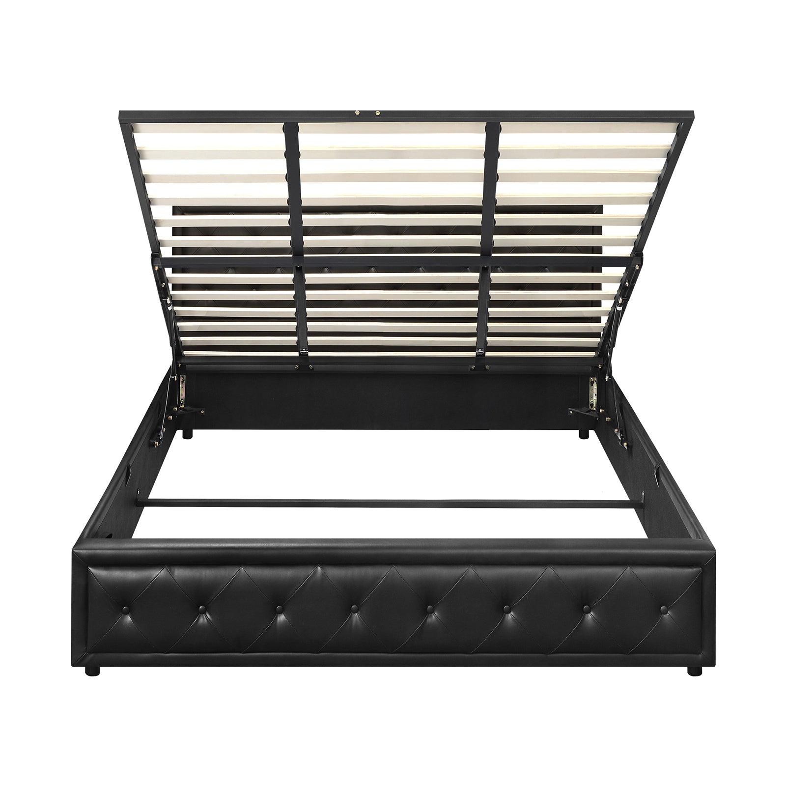 Oikiture Bed Frame King Size Gas Lift Base With Storage Black Leather - Sunyee
