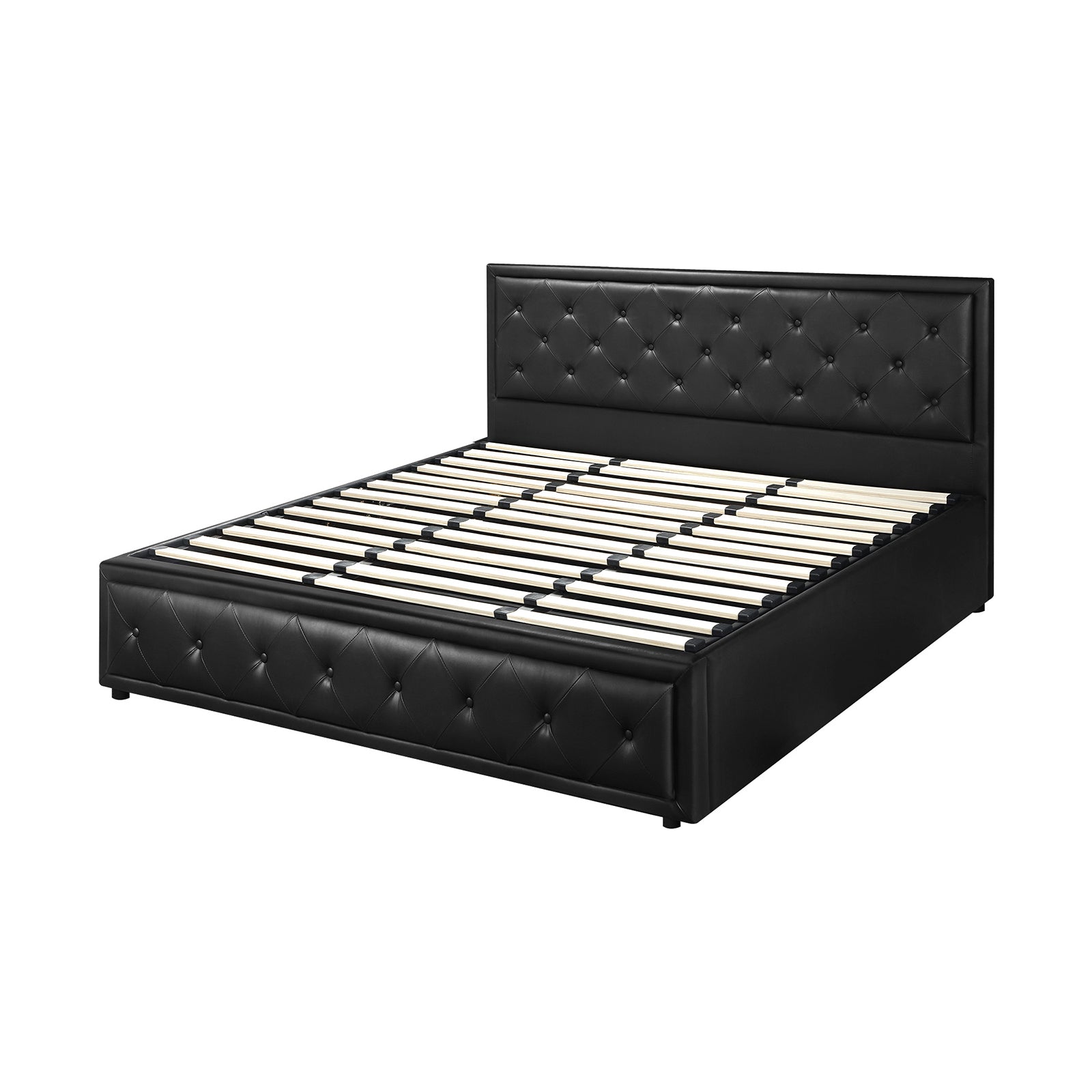Oikiture Bed Frame King Size Gas Lift Base With Storage Black Leather - Sunyee