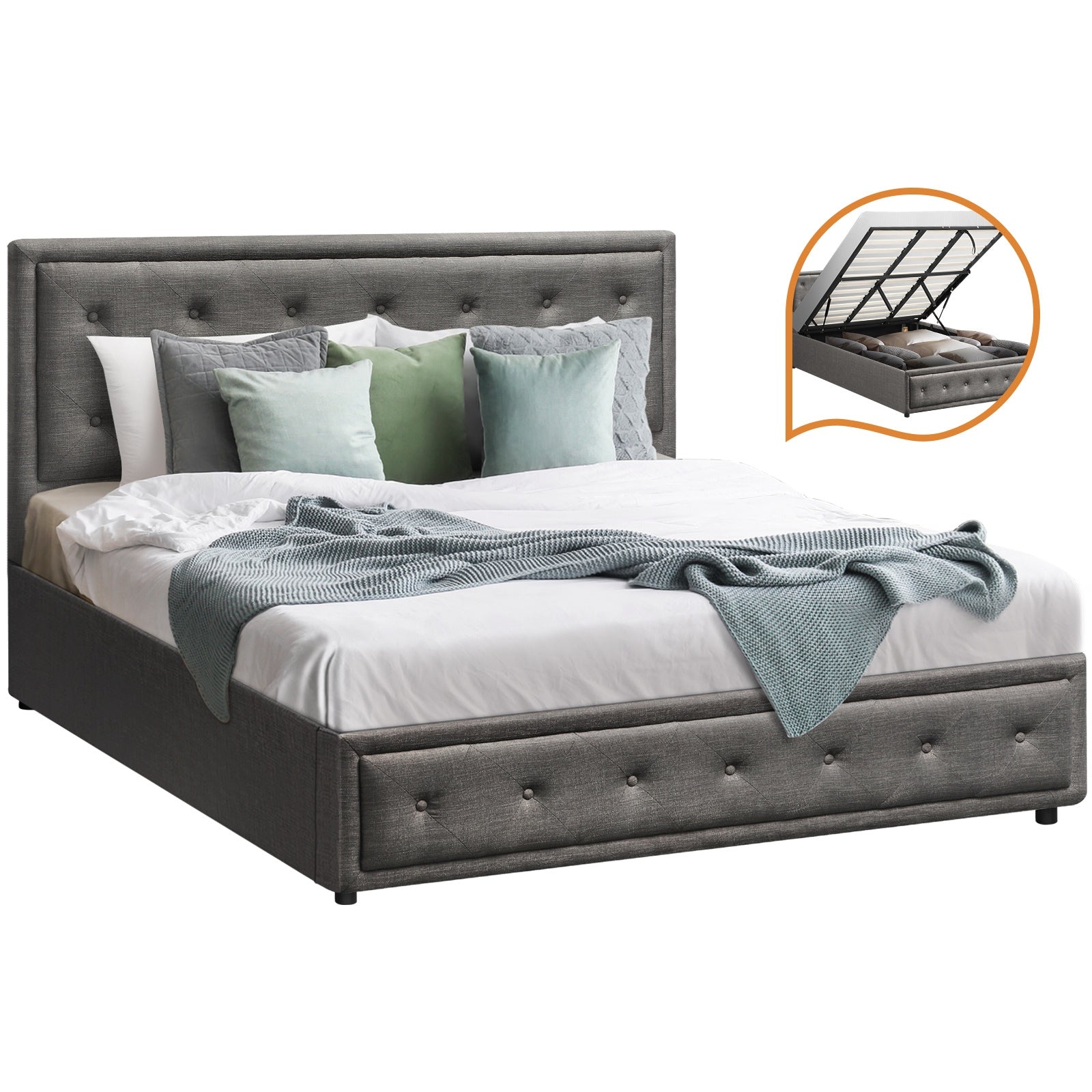 Oikiture Bed Frame Queen Double King Single Gas Lift Bed With Storage - Sunyee