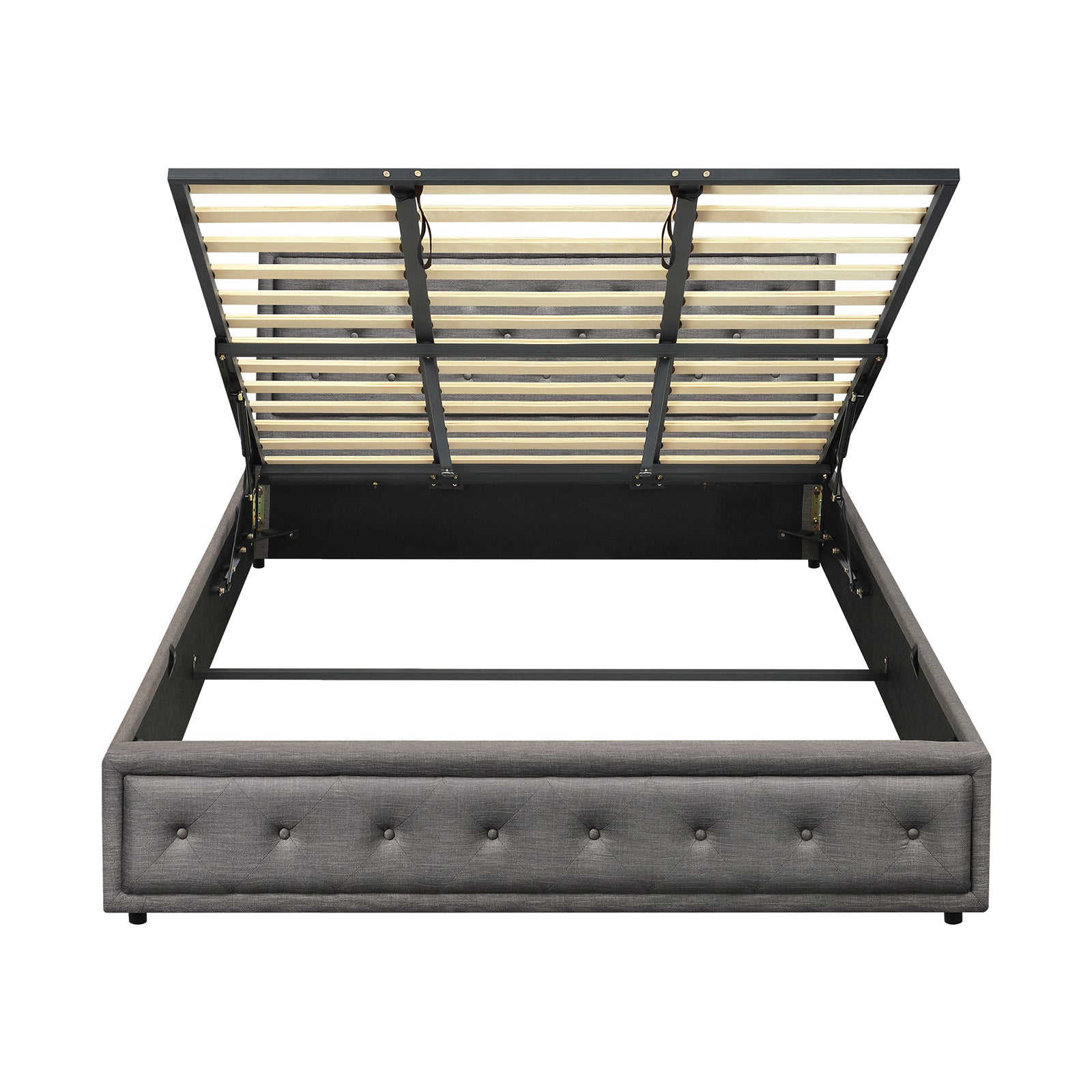 Oikiture Bed Frame King Size Gas Lift Base With Storage Grey Fabric - Sunyee