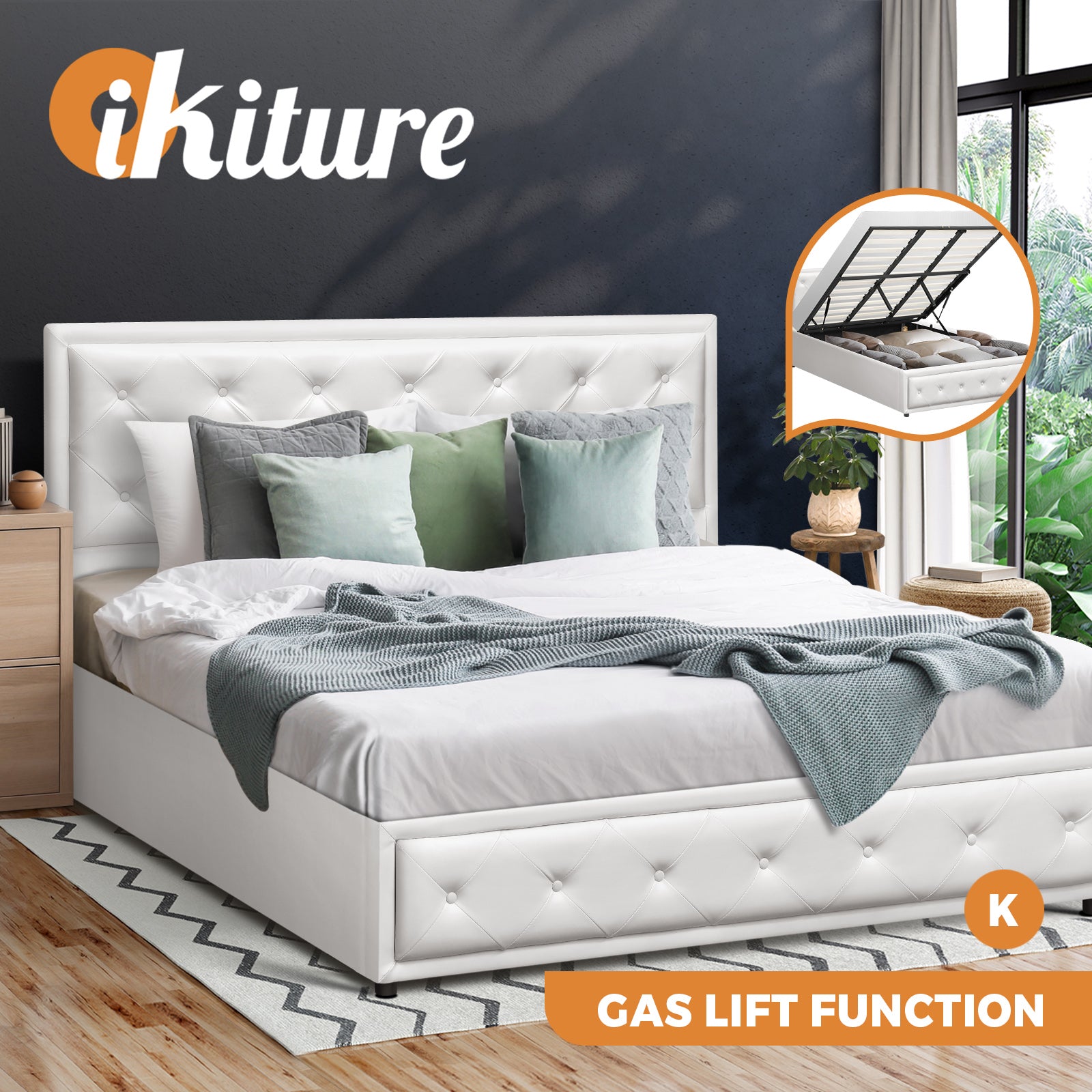 Oikiture Bed Frame Queen Double King Single Size Gas Lift Base With Storage - Sunyee
