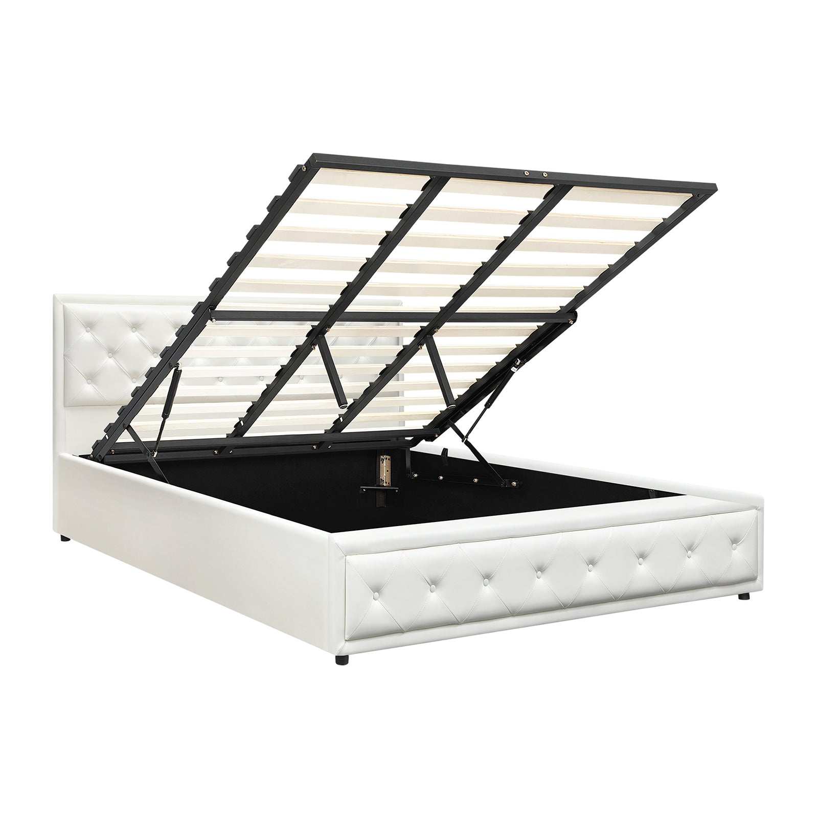 Oikiture Bed Frame King Size Gas Lift Base With Storage White Leather - Sunyee