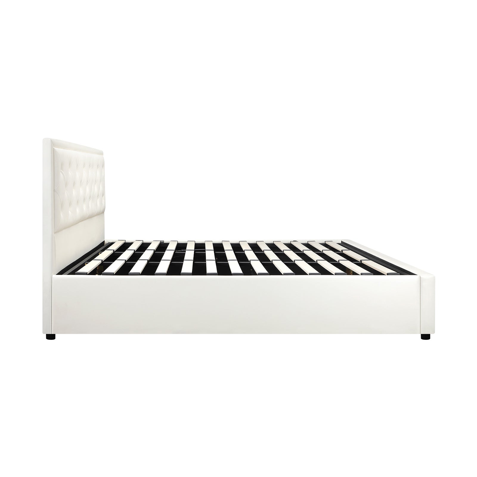 Oikiture Bed Frame King Size Gas Lift Base With Storage White Leather - Sunyee